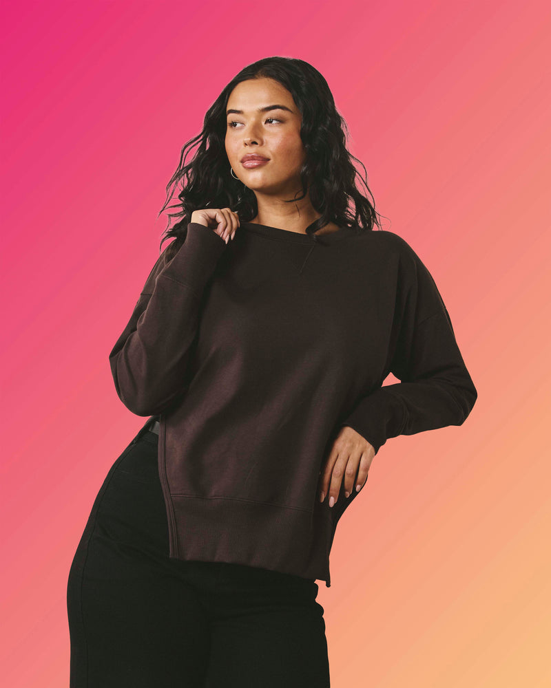 Fiona Side Slit Sweatshirt - Deep Brown