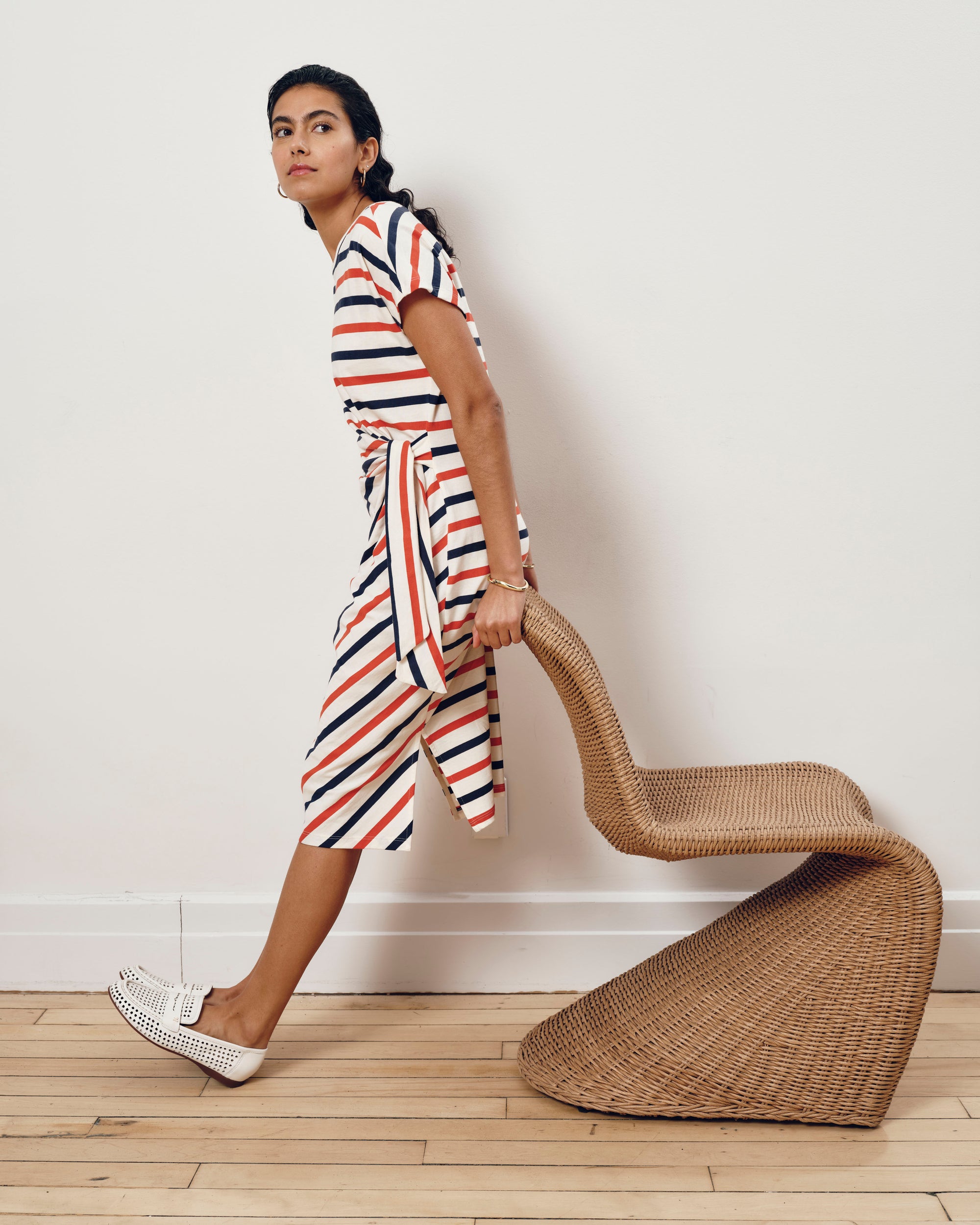plus size red white and blue dress Crescent Breton Stripe Knot Dress