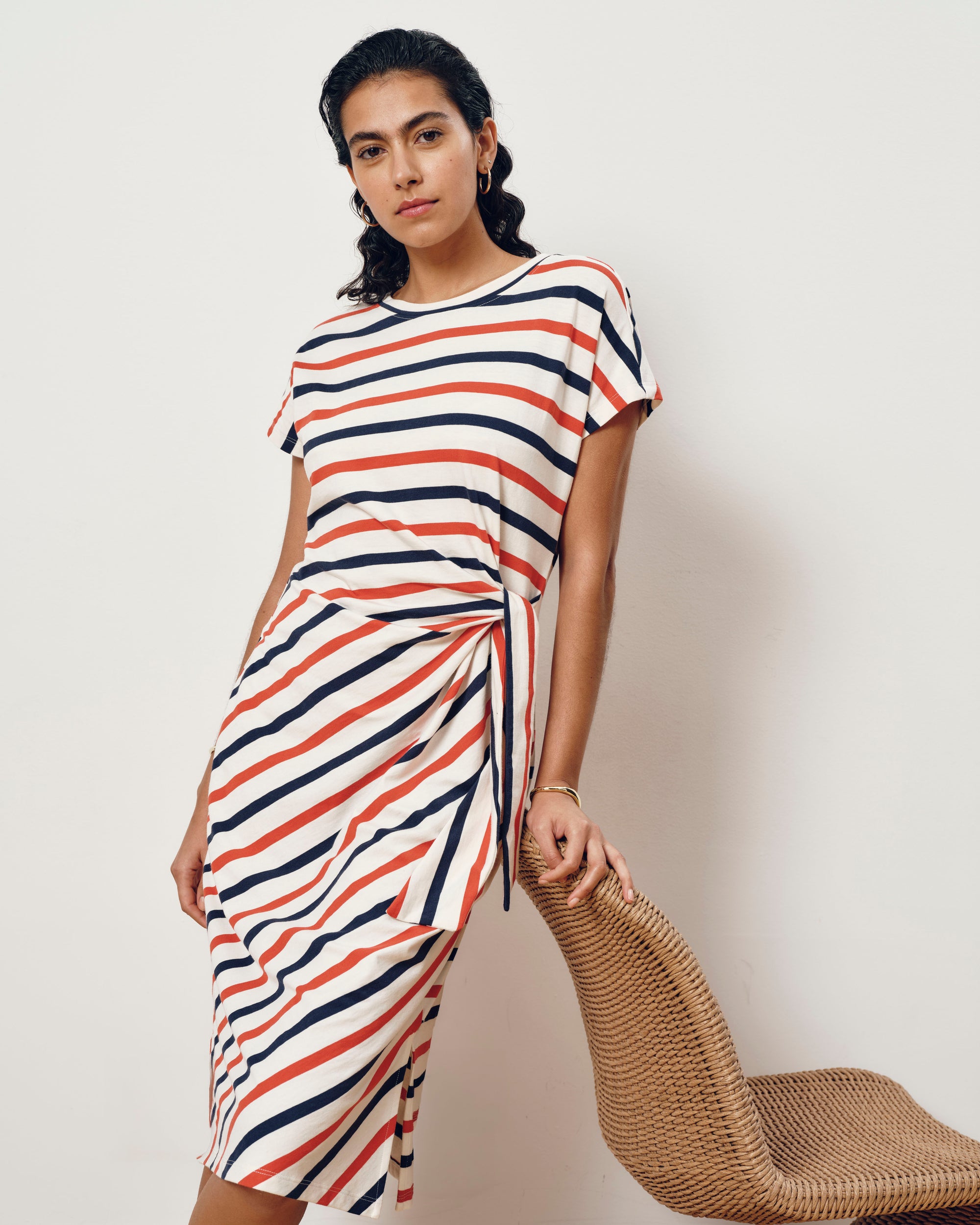 Crescent Breton Stripe Knot Dress - Red/White/Blue Stripe | Plus Size & Straight Size Women's Fashion | Universal Standard