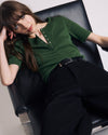 Woman wearing Henley Short Sleeve Ribbed Tee - Green Park from Universal Standard