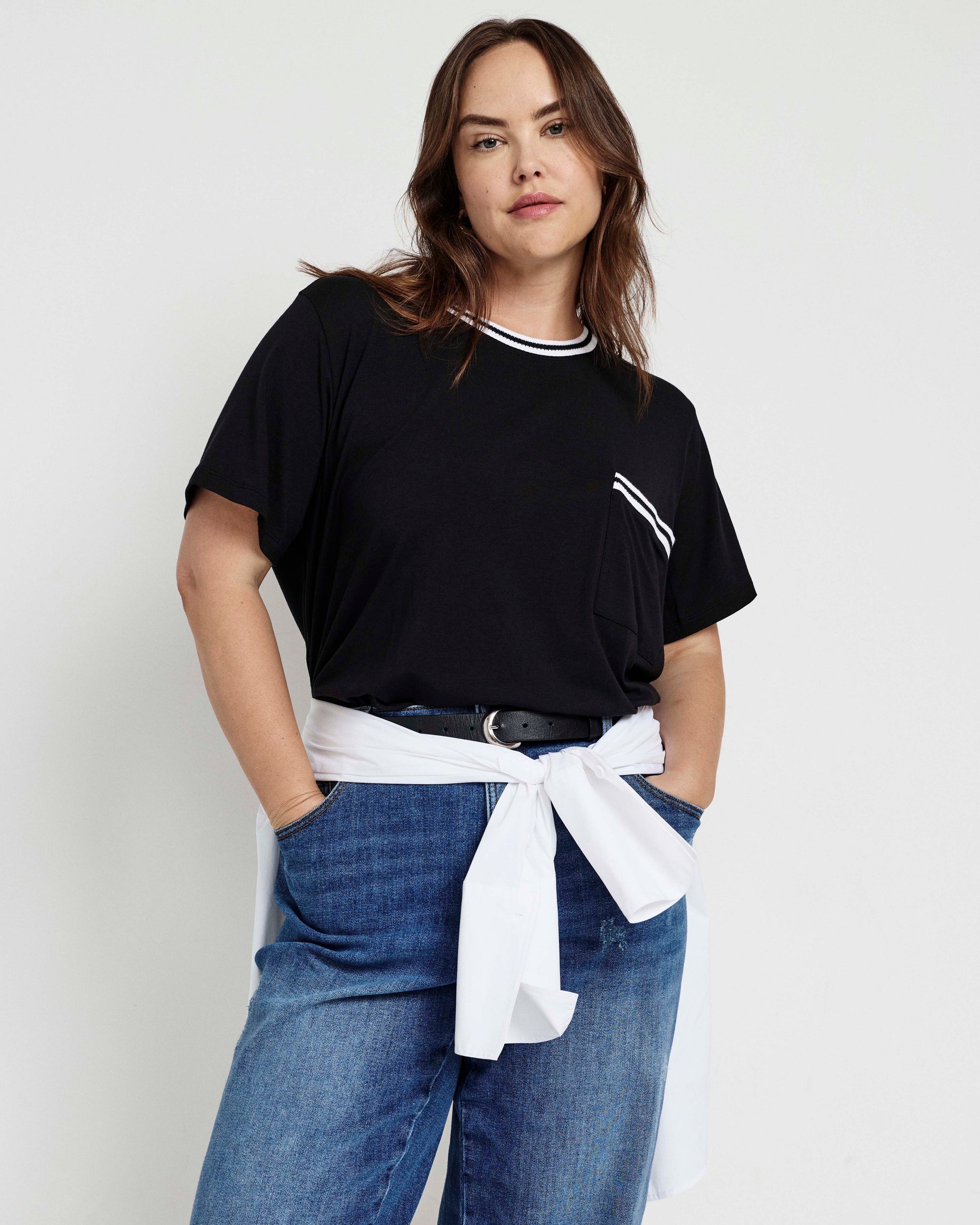 Garcon Tee - Black/White Trim | Plus Size & Straight Size Women's Fashion | Universal Standard