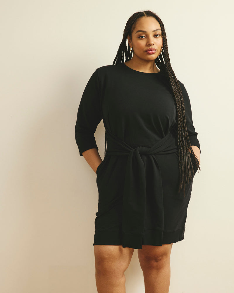 Misa Tie Sweatshirt Dress - Black