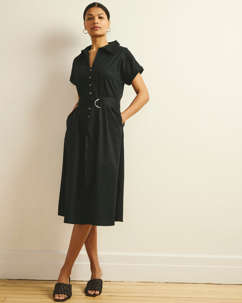 Sandy Stretch Poplin Shirtdress - Black