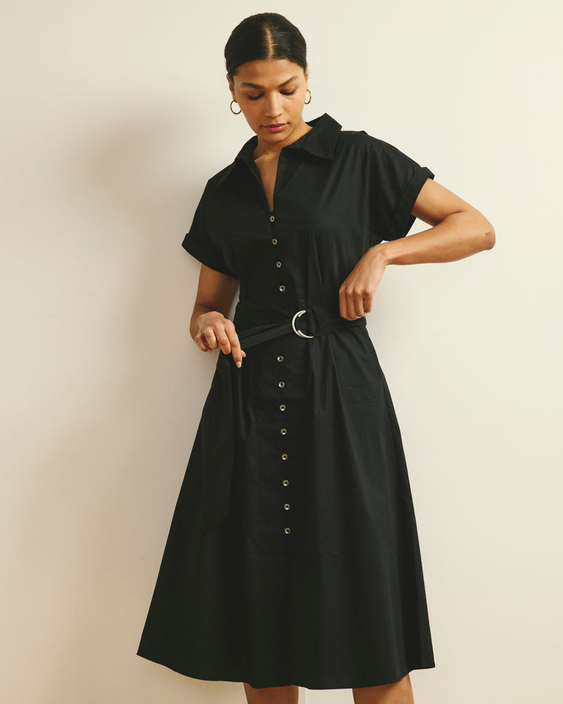 Sandy Stretch Poplin Shirtdress - Black