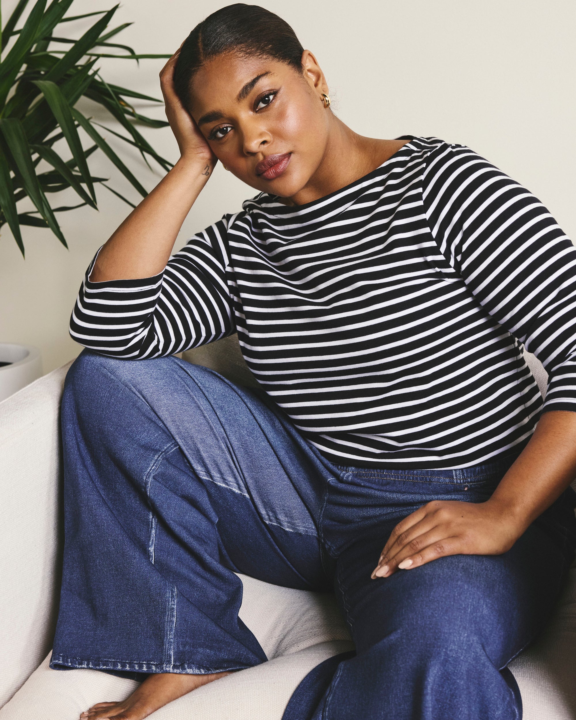 Belle Breton Stripe Jersey Tee - Black/White Stripe | Plus Size & Straight Size Women's Fashion | Universal Standard