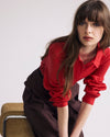 Woman wearing Elbe Popover Stretch Linen Shirt - Brilliant Red from Universal Standard