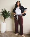 Woman wearing Straight Leg French Terry Sweatpants - Black Cherry from Universal Standard