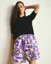 Juniper Linen Easy Pull-On Shorts - Purple Majolica Print | Plus Size & Straight Size Women's Fashion | Universal Standard