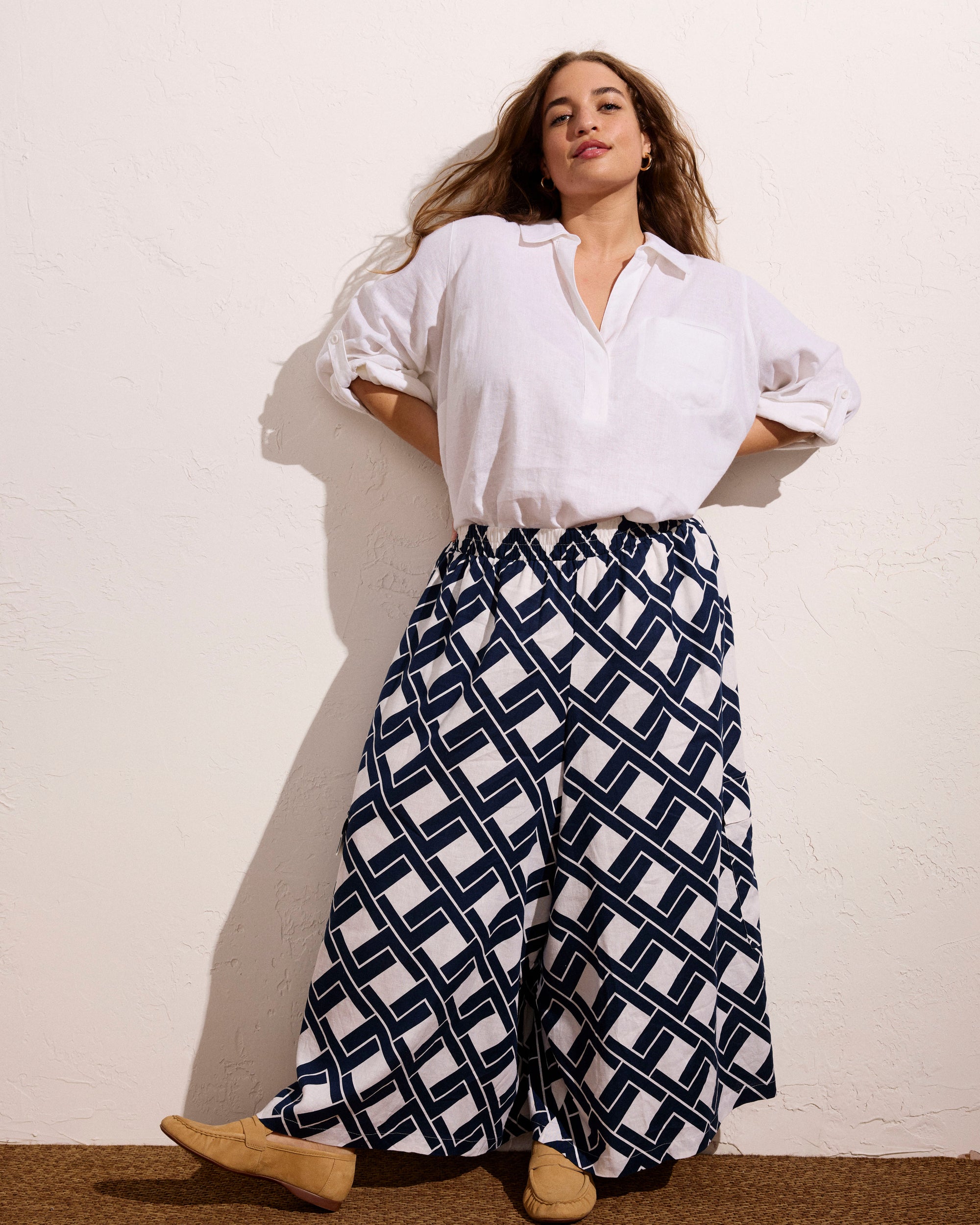 Palazzo Cargo Linen Blend Pant - Geometrica Print | Plus Size & Straight Size Women's Fashion | Universal Standard