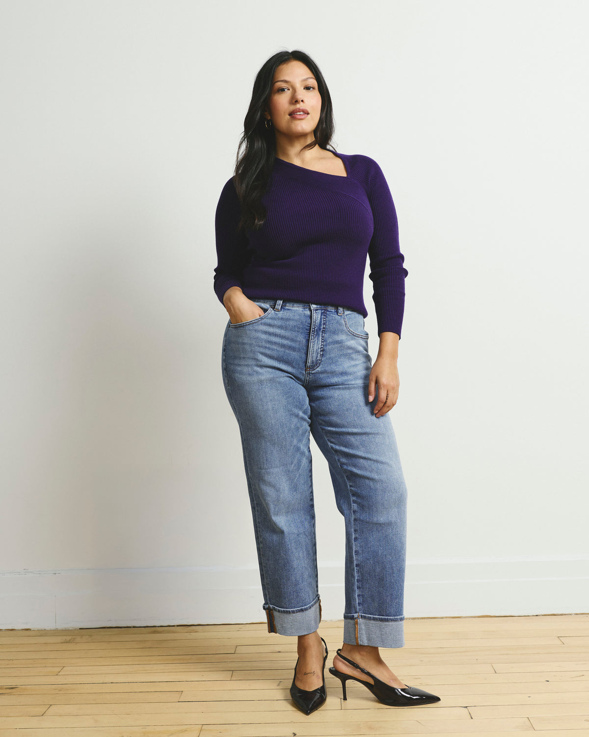 Savvy Fine Rib Asymmetric Sweater - Supernova