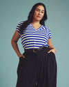 Ashley V Neck Cap Sleeve Tee - Hammersmith Blue/White Stripe | Plus Size & Straight Size Women's Fashion | Universal Standard
