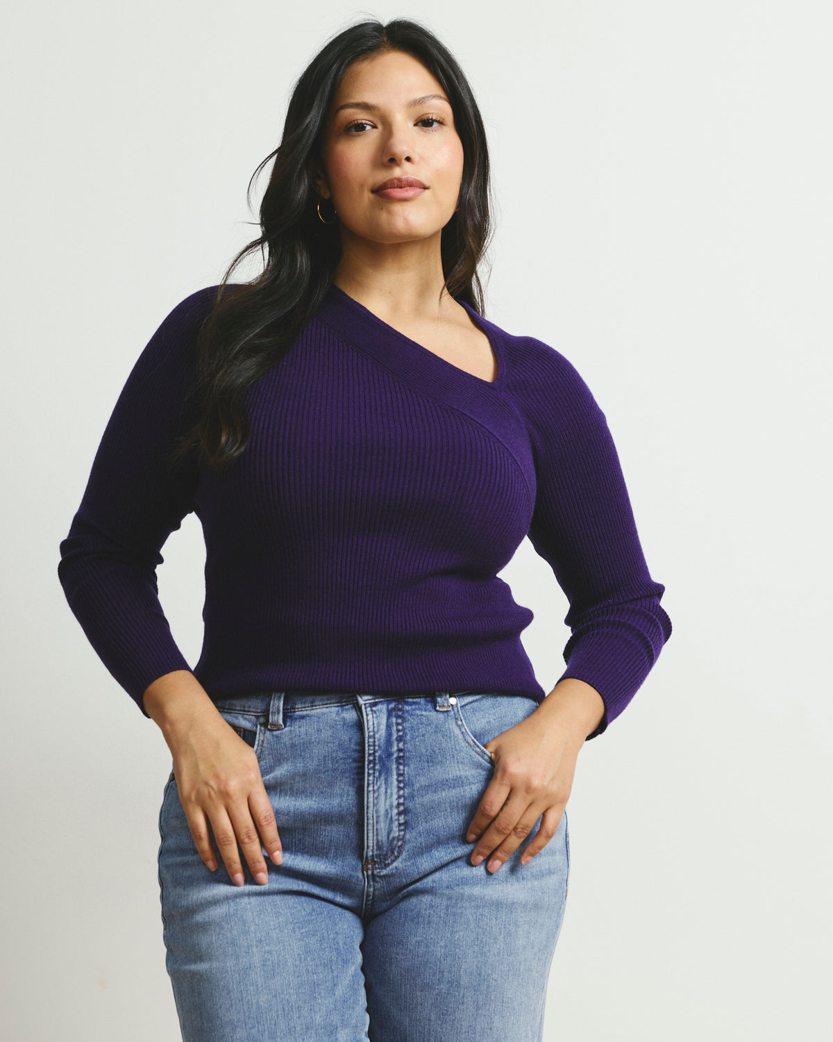 Savvy Fine Rib Asymmetric Sweater - Supernova