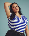 Ashley V Neck Cap Sleeve Tee - Hammersmith Blue/White Stripe | Plus Size & Straight Size Women's Fashion | Universal Standard