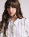 Woman wearing Elbe Stretch Linen Shirt - Mayfair Stripe from Universal Standard