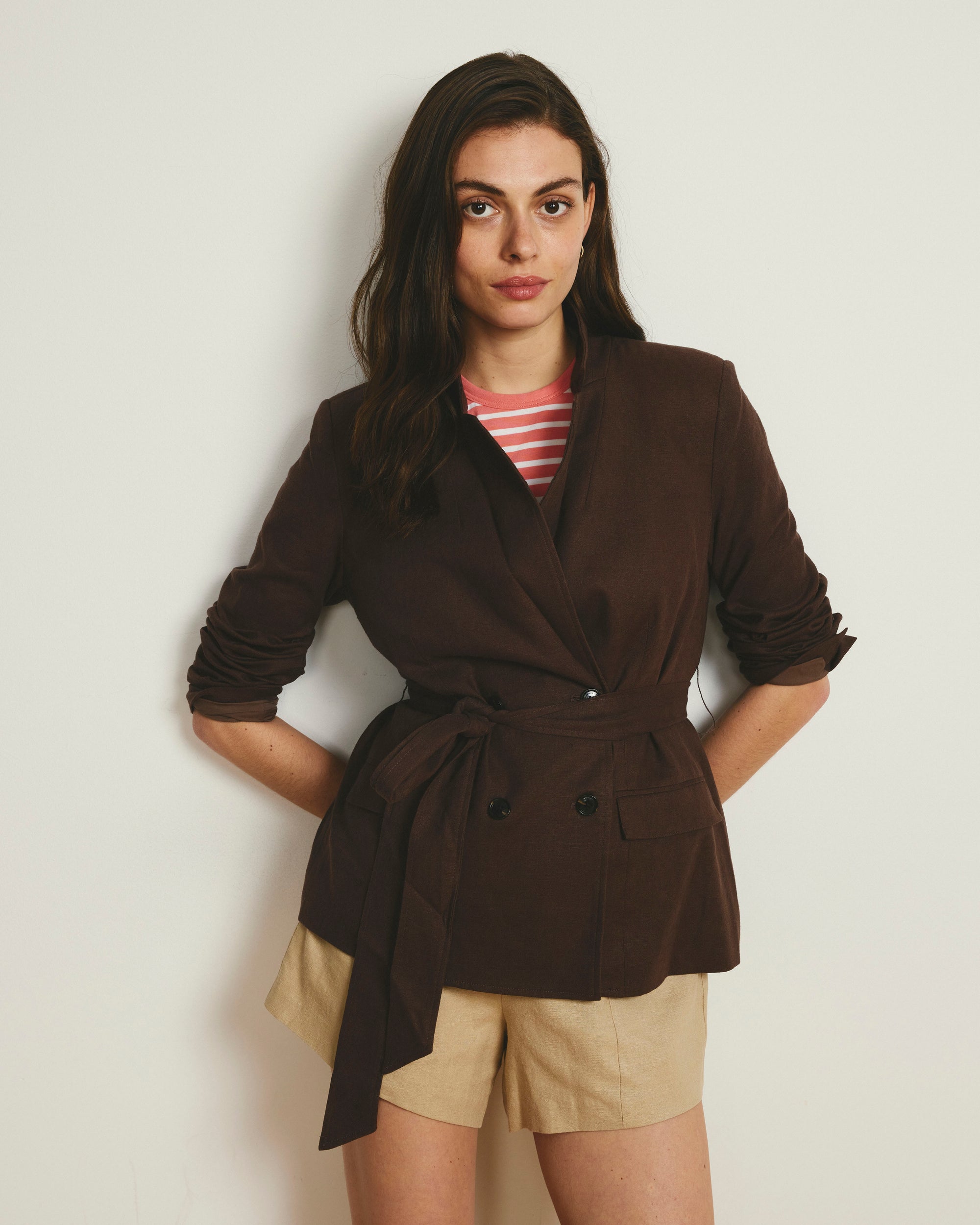 Belted Double Breasted Linen Blend Blazer - Sophisticated Brown | Plus Size & Straight Size Women's Fashion | Universal Standard