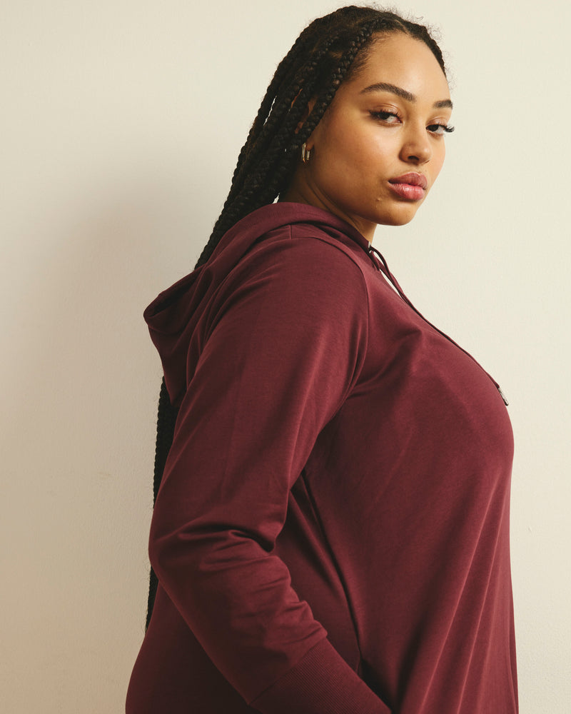 Bree Hooded Sweatshirt Dress - Black Cherry