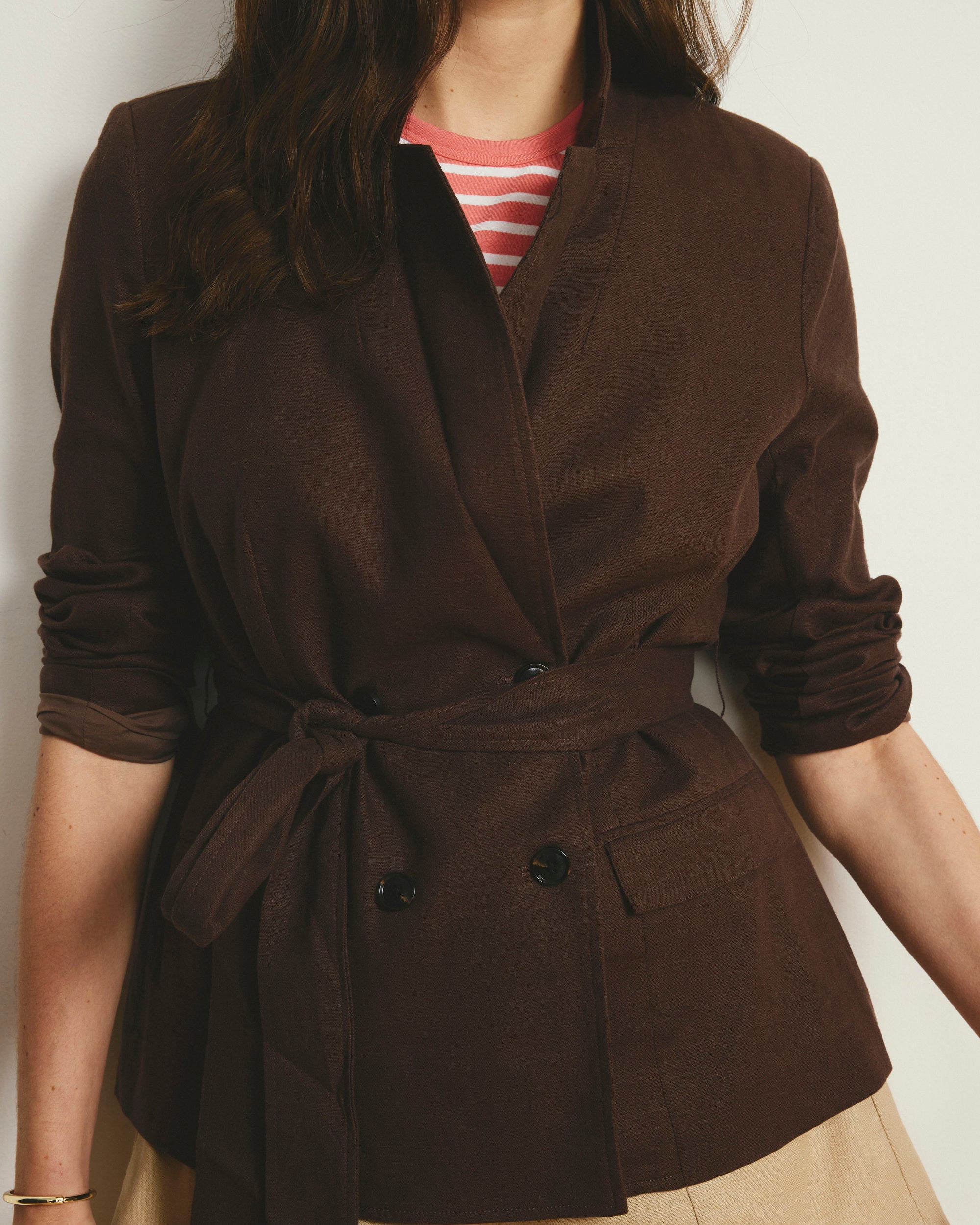 Belted Double Breasted Linen Blend Blazer - Sophisticated Brown | Plus Size & Straight Size Women's Fashion | Universal Standard