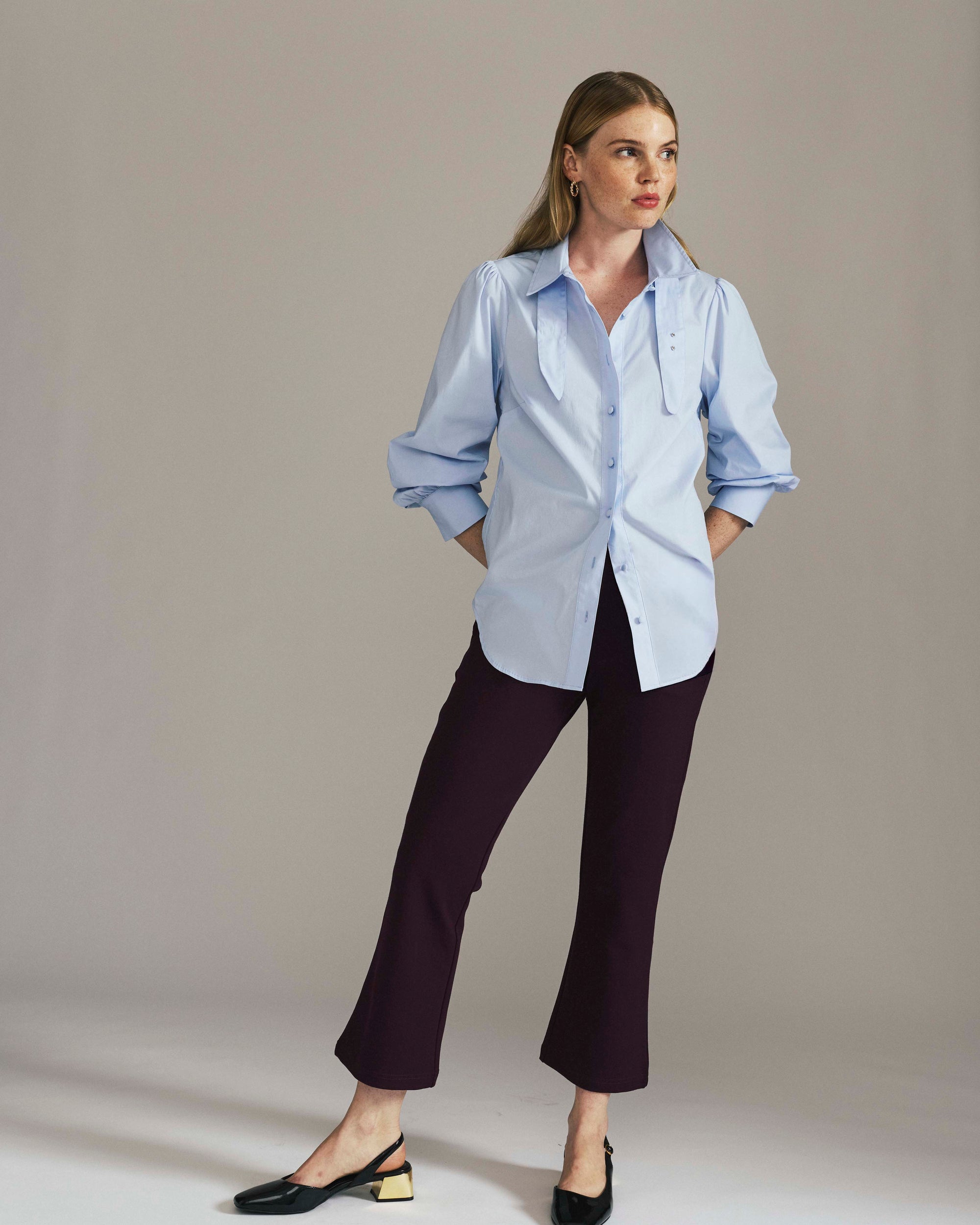 Janet Tie-Neck Cotton Poplin Shirt - Serene Blue | Plus Size & Straight Size Women's Fashion | Universal Standard