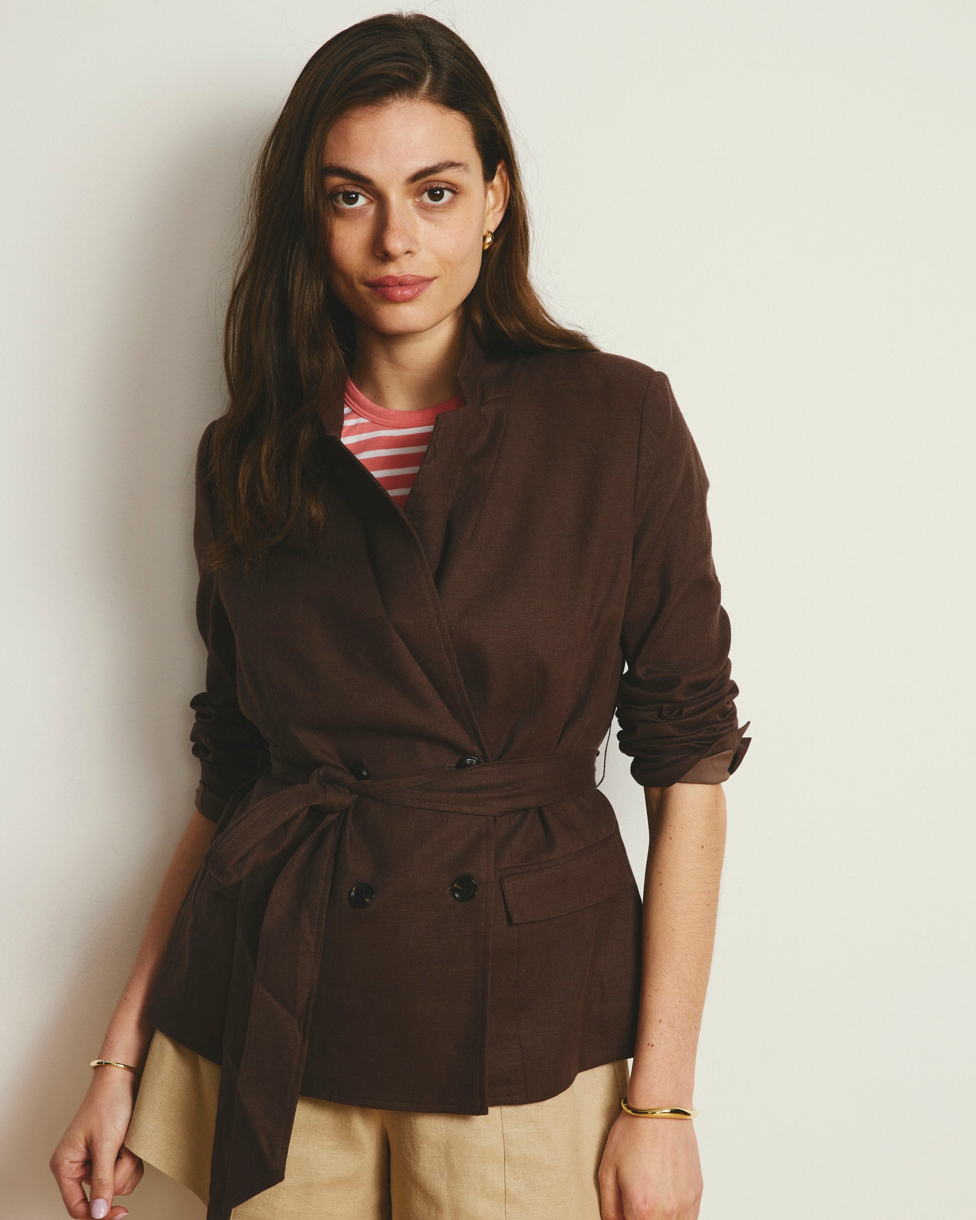 Belted Double Breasted Linen Blend Blazer - Sophisticated Brown | Plus Size & Straight Size Women's Fashion | Universal Standard