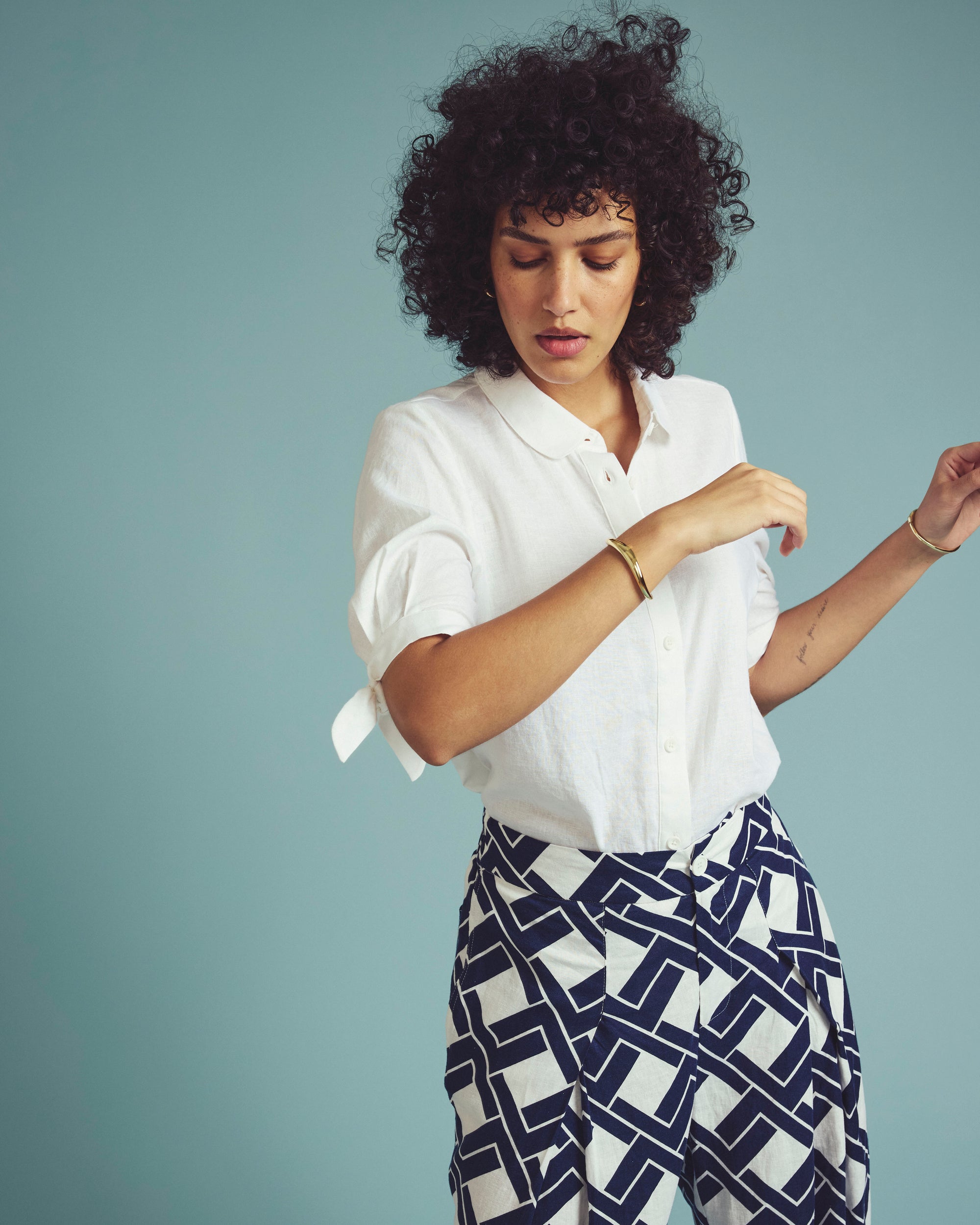 Luisa Short Sleeve Linen Blend Shirt - White | Plus Size & Straight Size Women's Fashion | Universal Standard