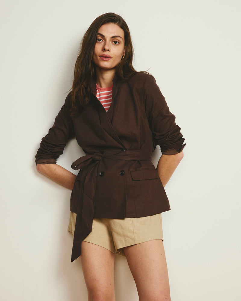 Belted Double Breasted Linen Blazer - Sophisticated Brown | Plus Size & Straight Size Women's Fashion | Universal Standard