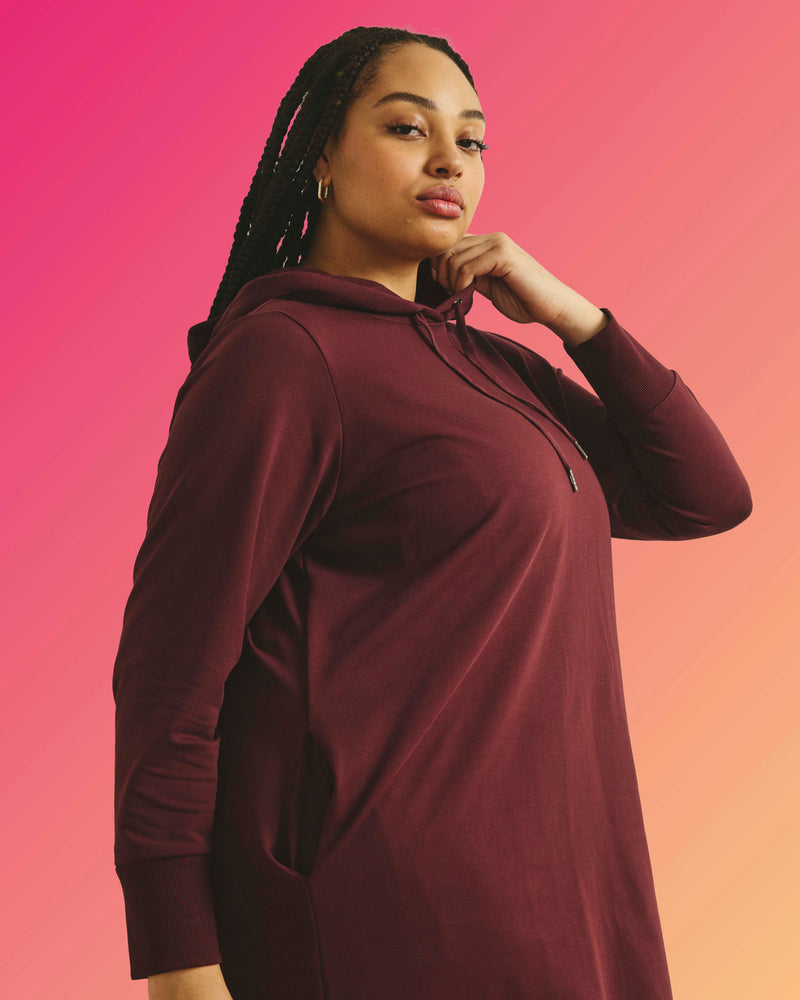 Bree Hooded Sweatshirt Dress - Black Cherry