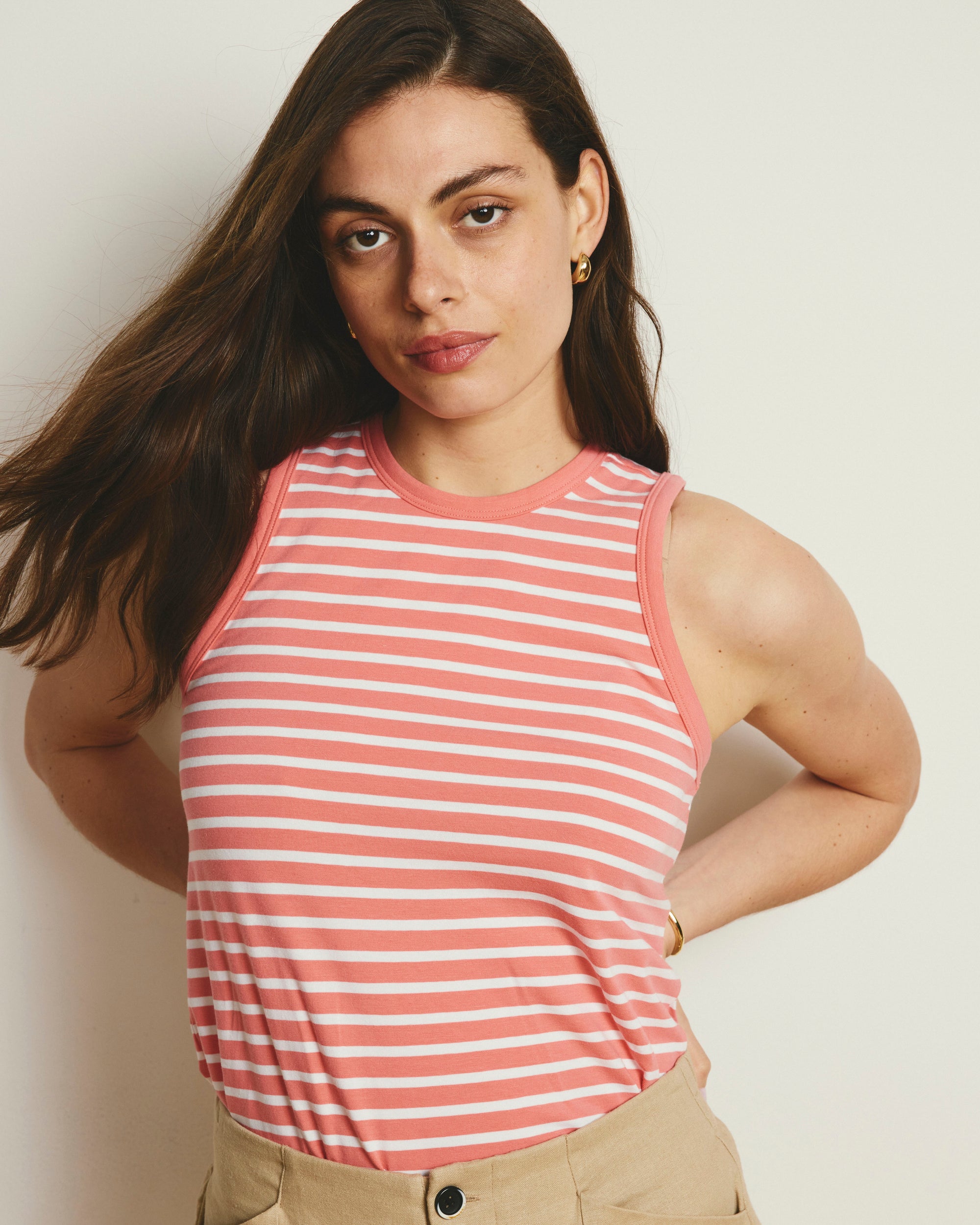 Cai High Neck Tank - Portrait Pink/White Stripe | Plus Size & Straight Size Women's Fashion | Universal Standard