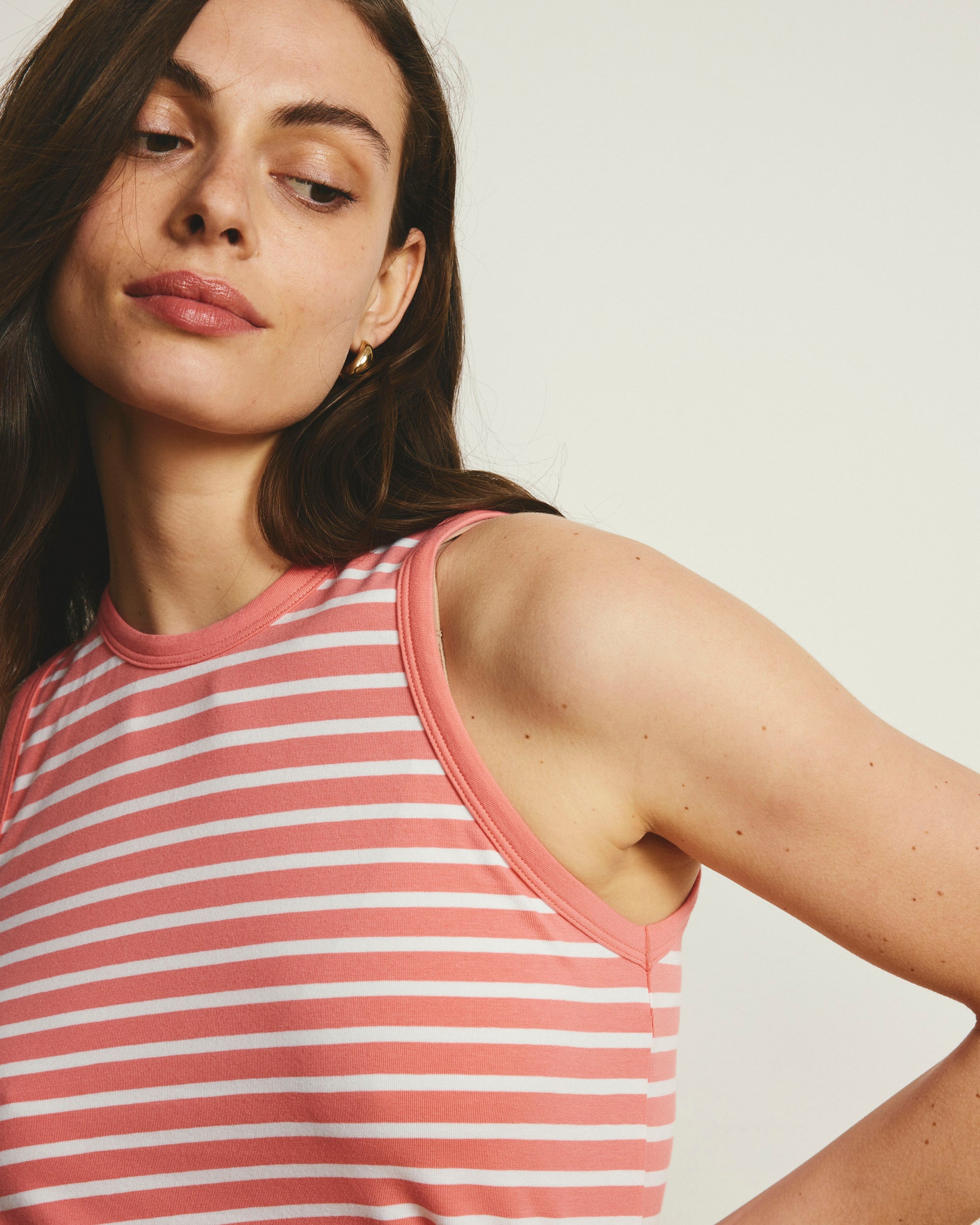 Cai High Neck Tank - Portrait Pink/White Stripe | Plus Size & Straight Size Women's Fashion | Universal Standard