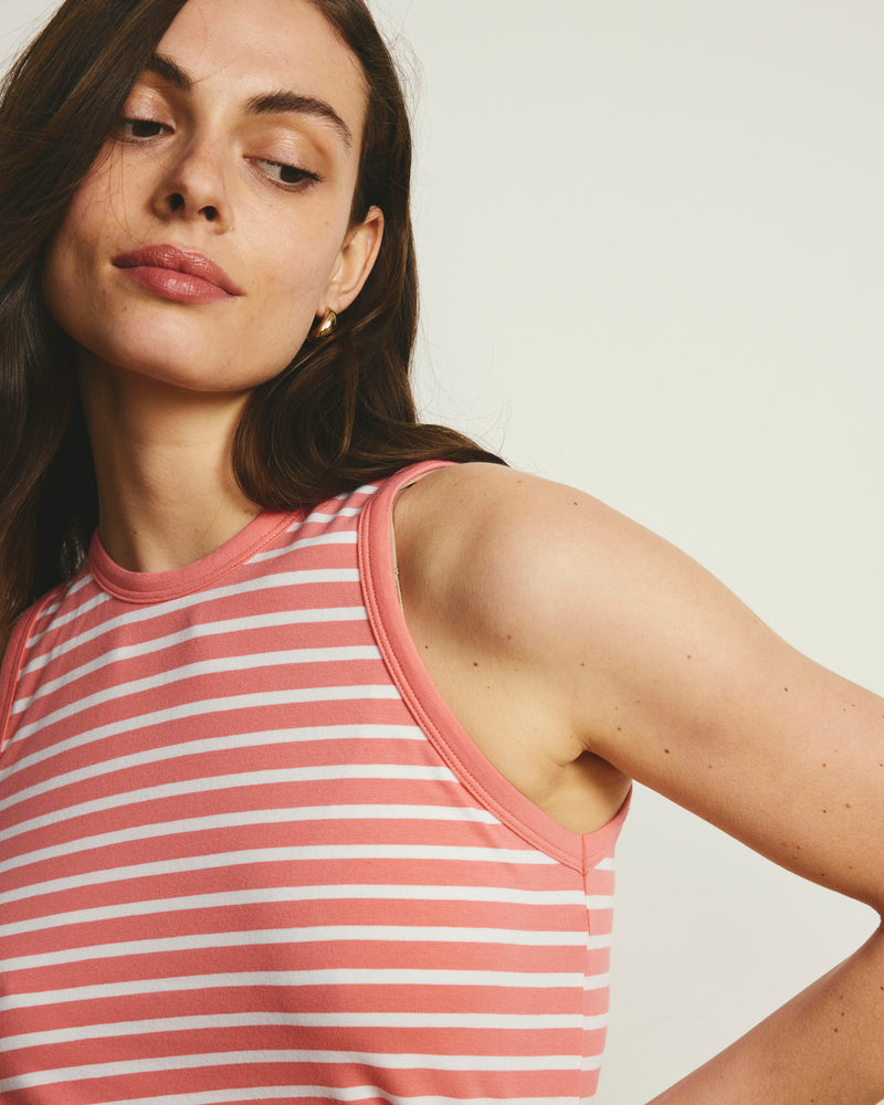 Cai High Neck Tank - Portrait Pink/White Stripe | Plus Size & Straight Size Women's Fashion | Universal Standard