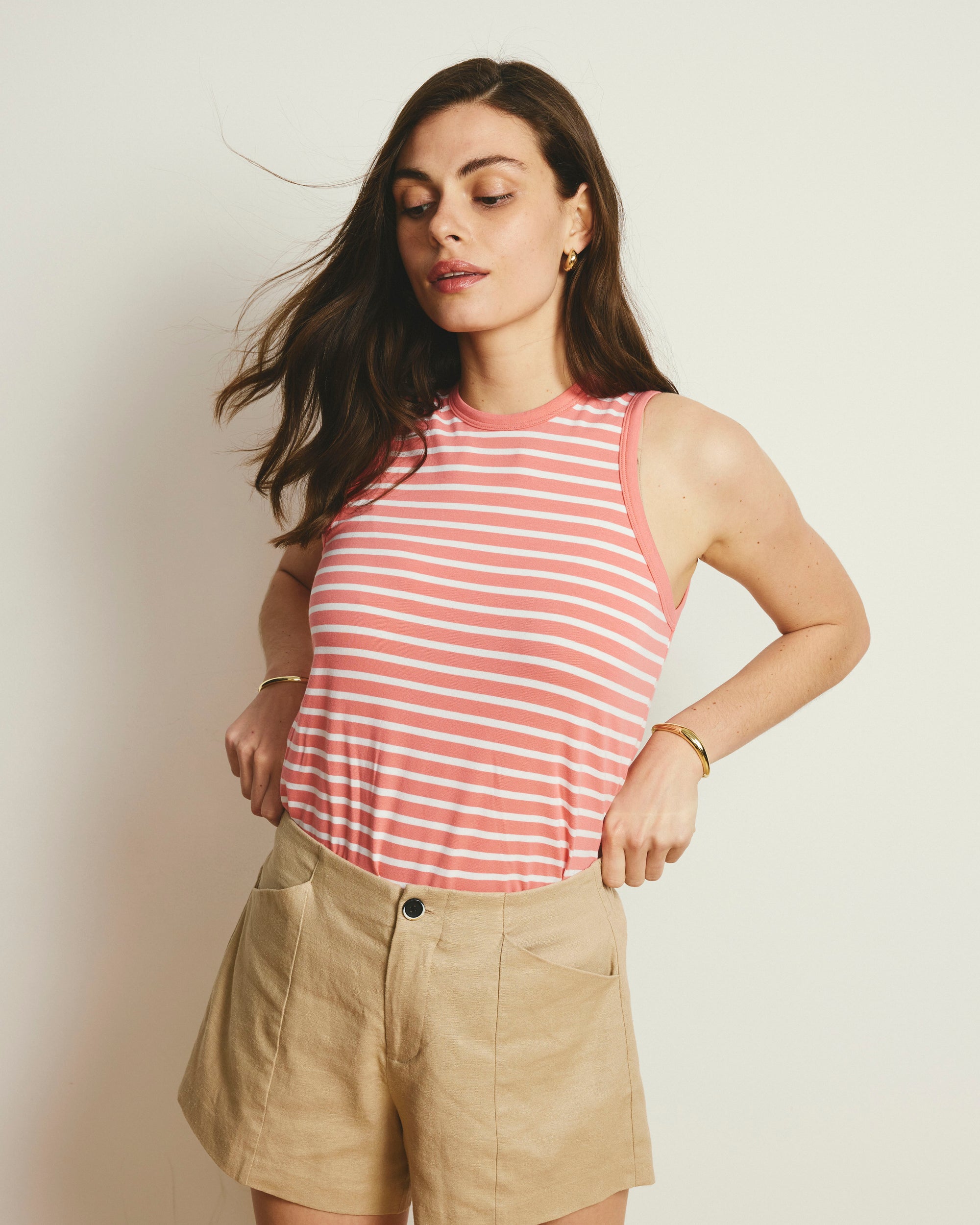 Cai High Neck Tank - Portrait Pink/White Stripe | Plus Size & Straight Size Women's Fashion | Universal Standard