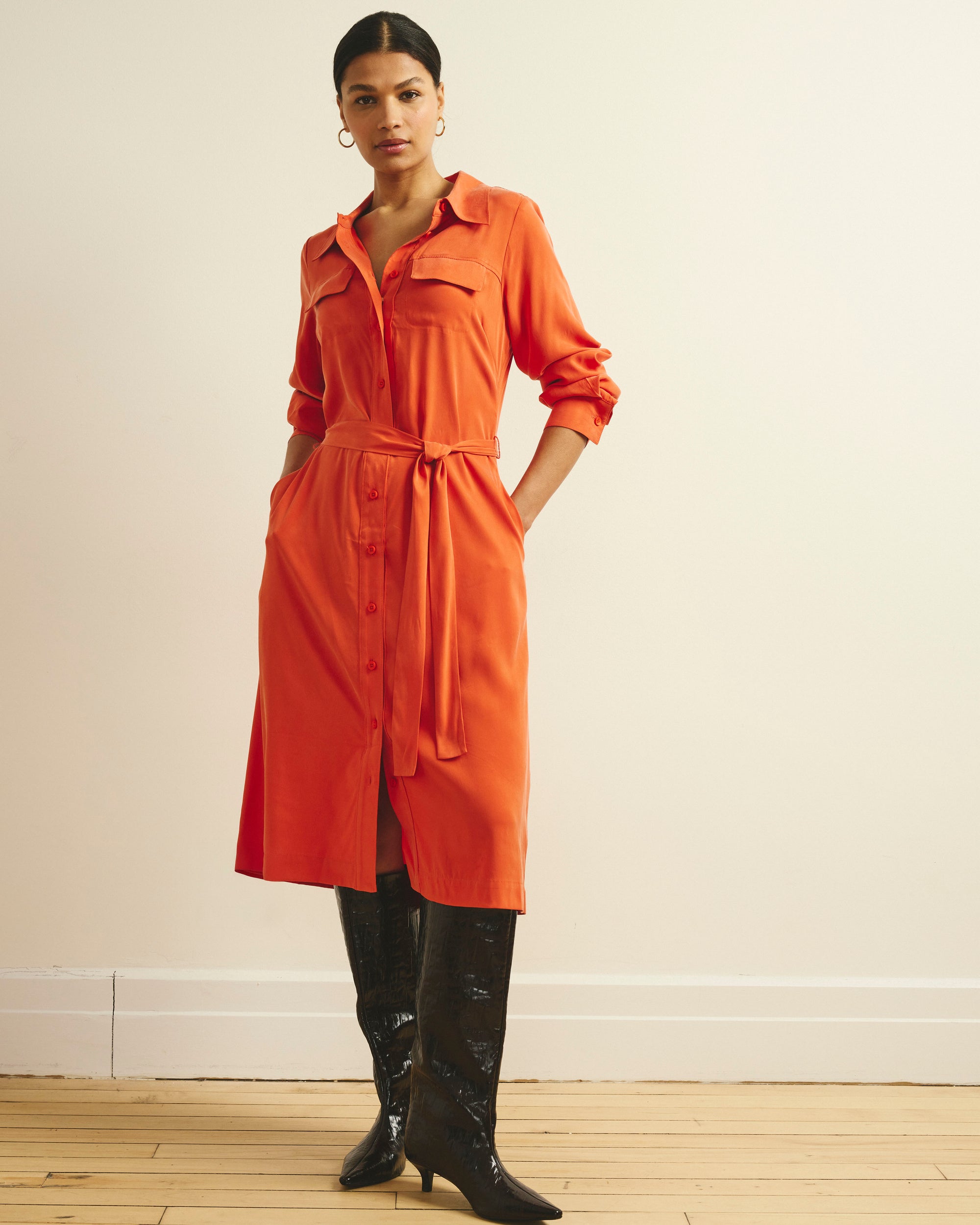 Cooling Stretch Cupro Savannah Dress - Orange Flame