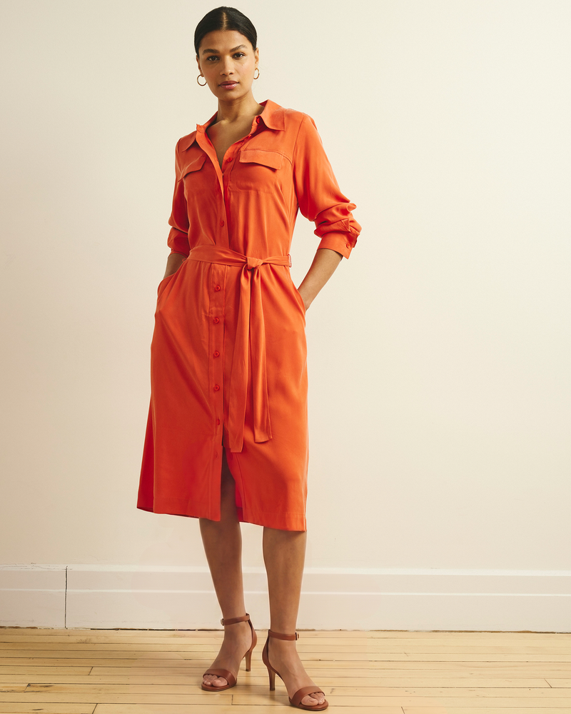 Cooling Stretch Cupro Savannah Dress - Orange Flame | Plus Size & Straight Size Women's Fashion | Universal Standard