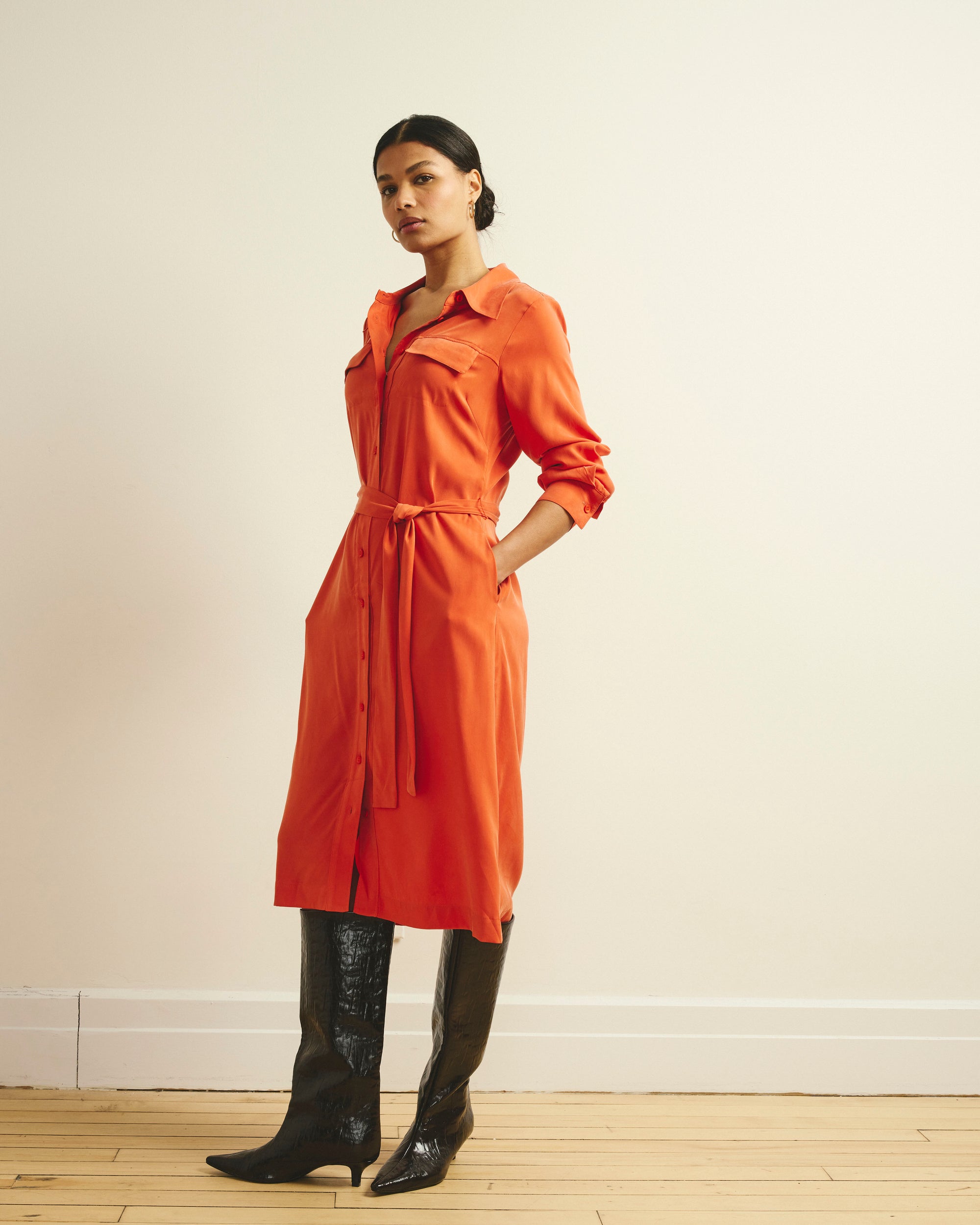 Cooling Stretch Cupro Savannah Dress - Orange Flame