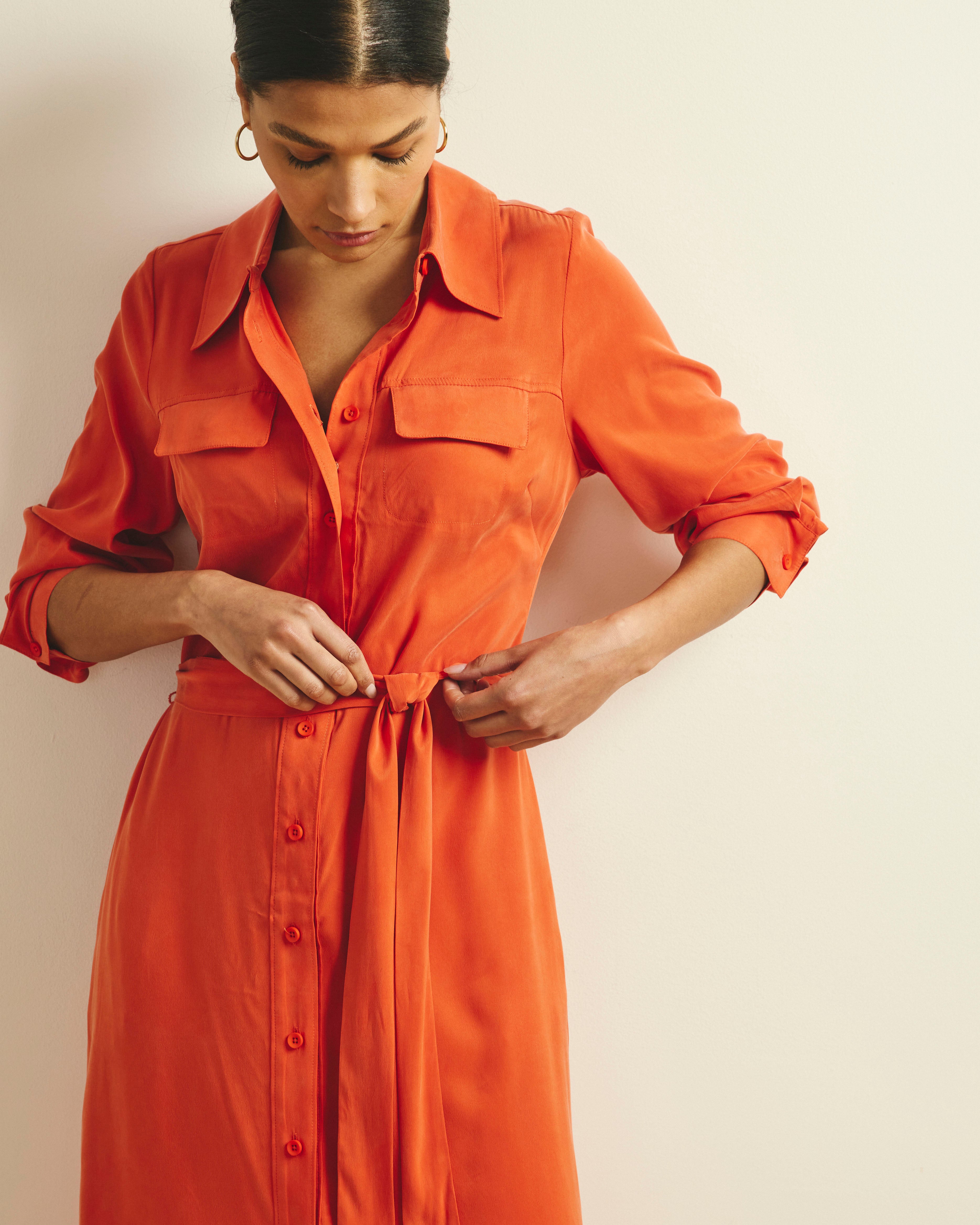 ワンピース WIRROW CUPRA COTTON SHIRTS DRESS Cooling Stretch Cupro Savannah Dress - Orange Flame – Universal