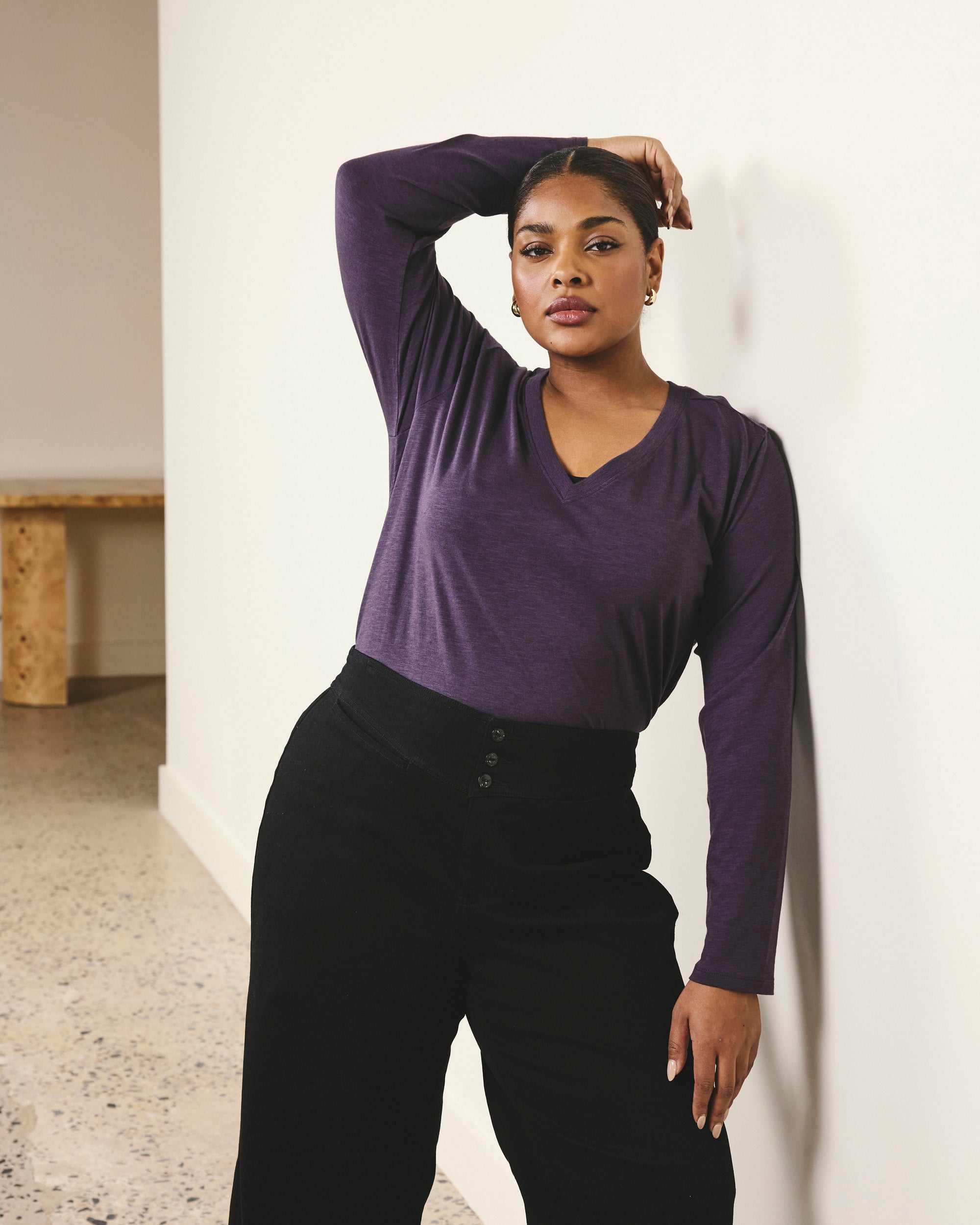 Light-As-Air Long Sleeve V Neck Tee - Purple Jewel | Plus Size & Straight Size Women's Fashion | Universal Standard
