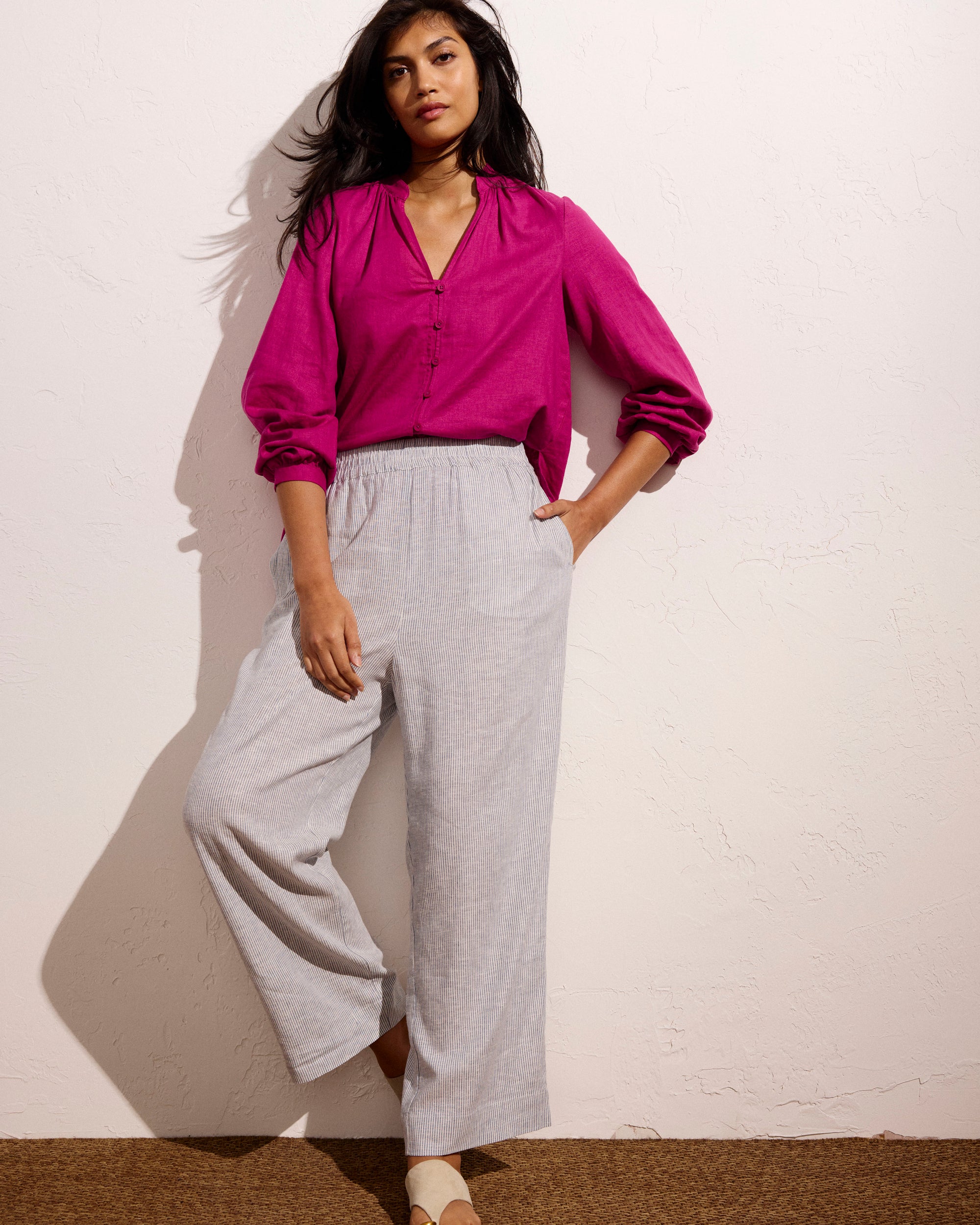 Iris Linen Easy Pull-On Pants - Beach Stripe | Plus Size & Straight Size Women's Fashion | Universal Standard
