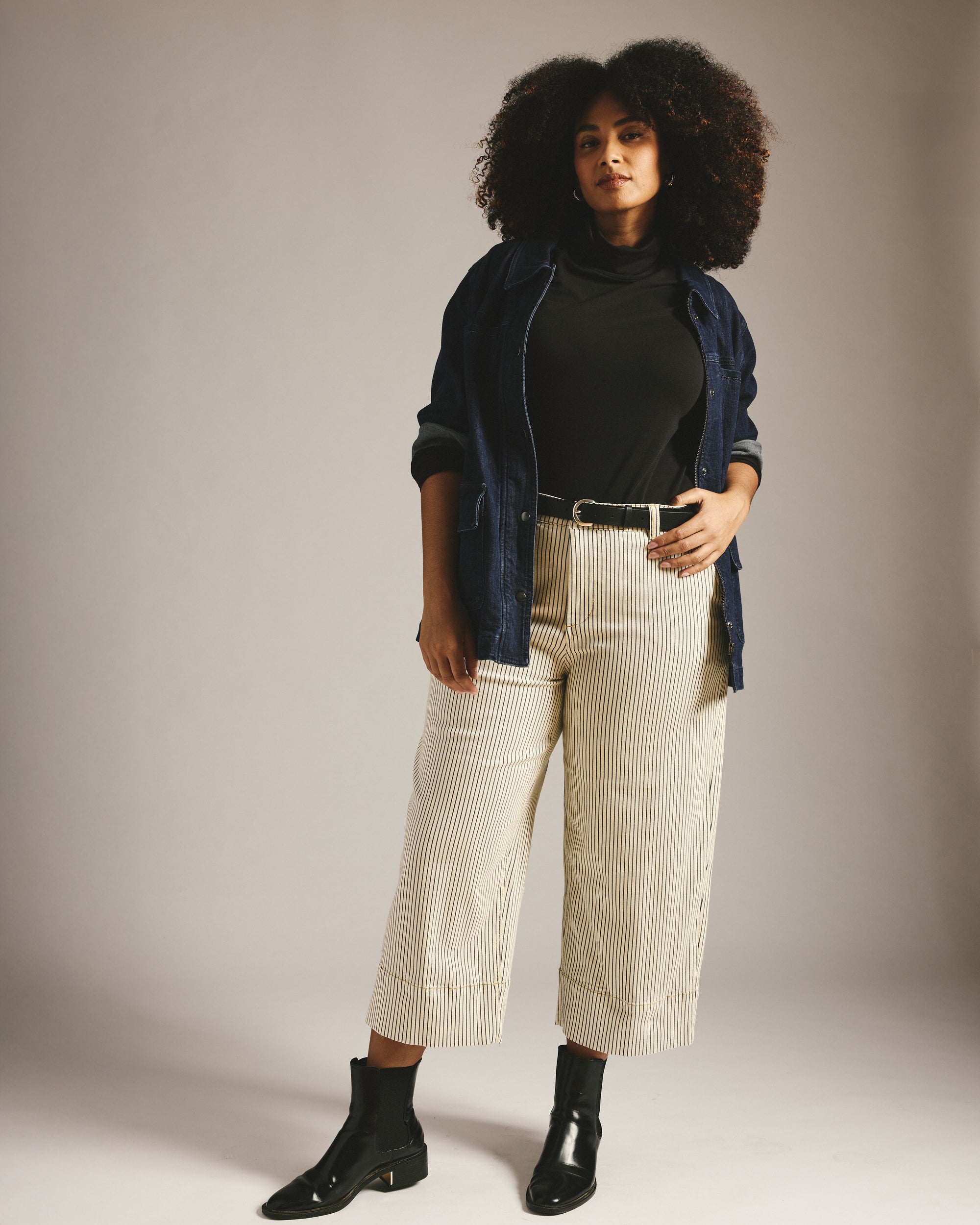 Carol High Rise Cropped Jeans - Railroad Stripe