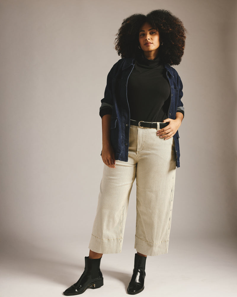 Carol High Rise Cropped Jeans - Railroad Stripe