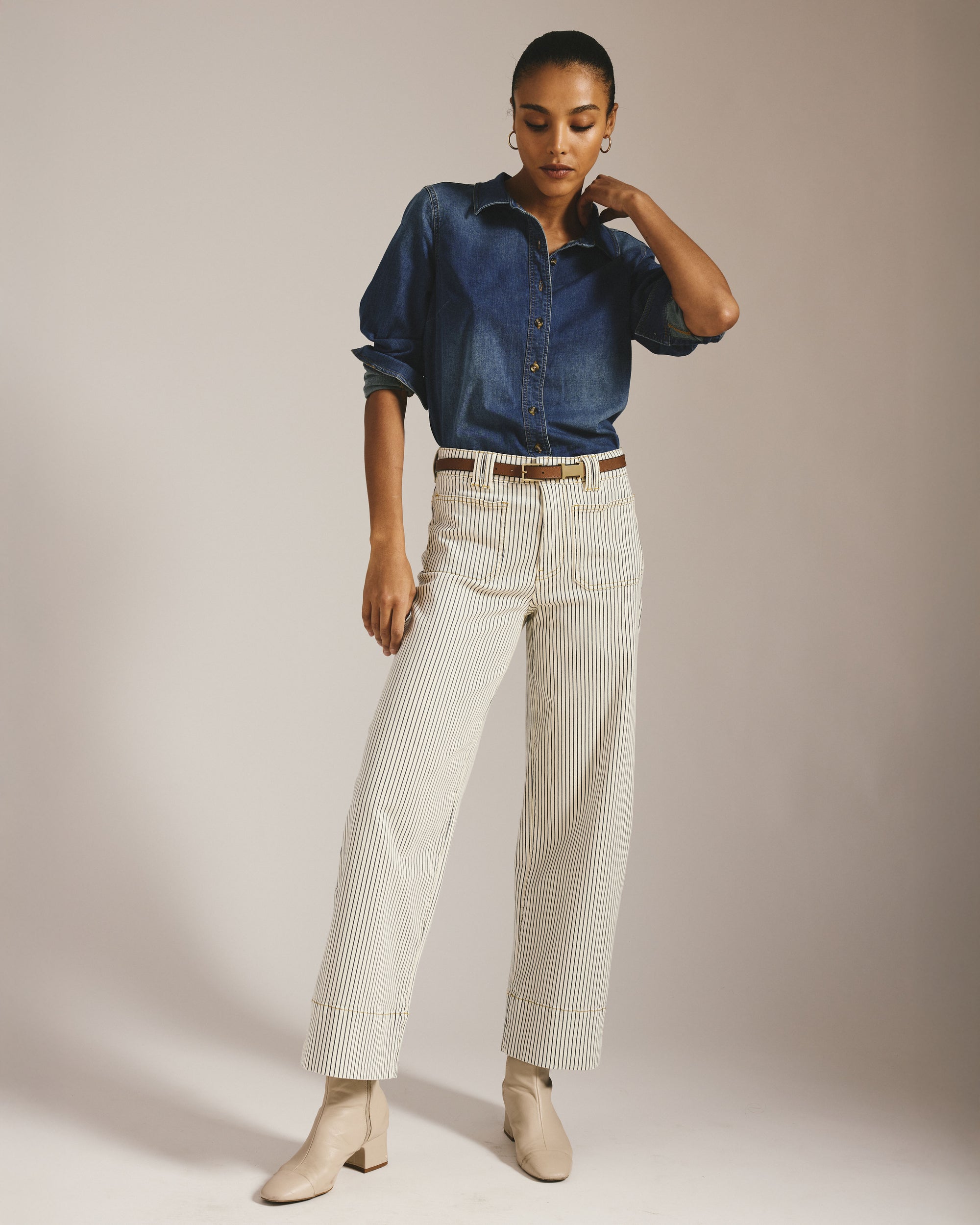 Claudia High Rise Stretch Jeans - Railroad Stripe