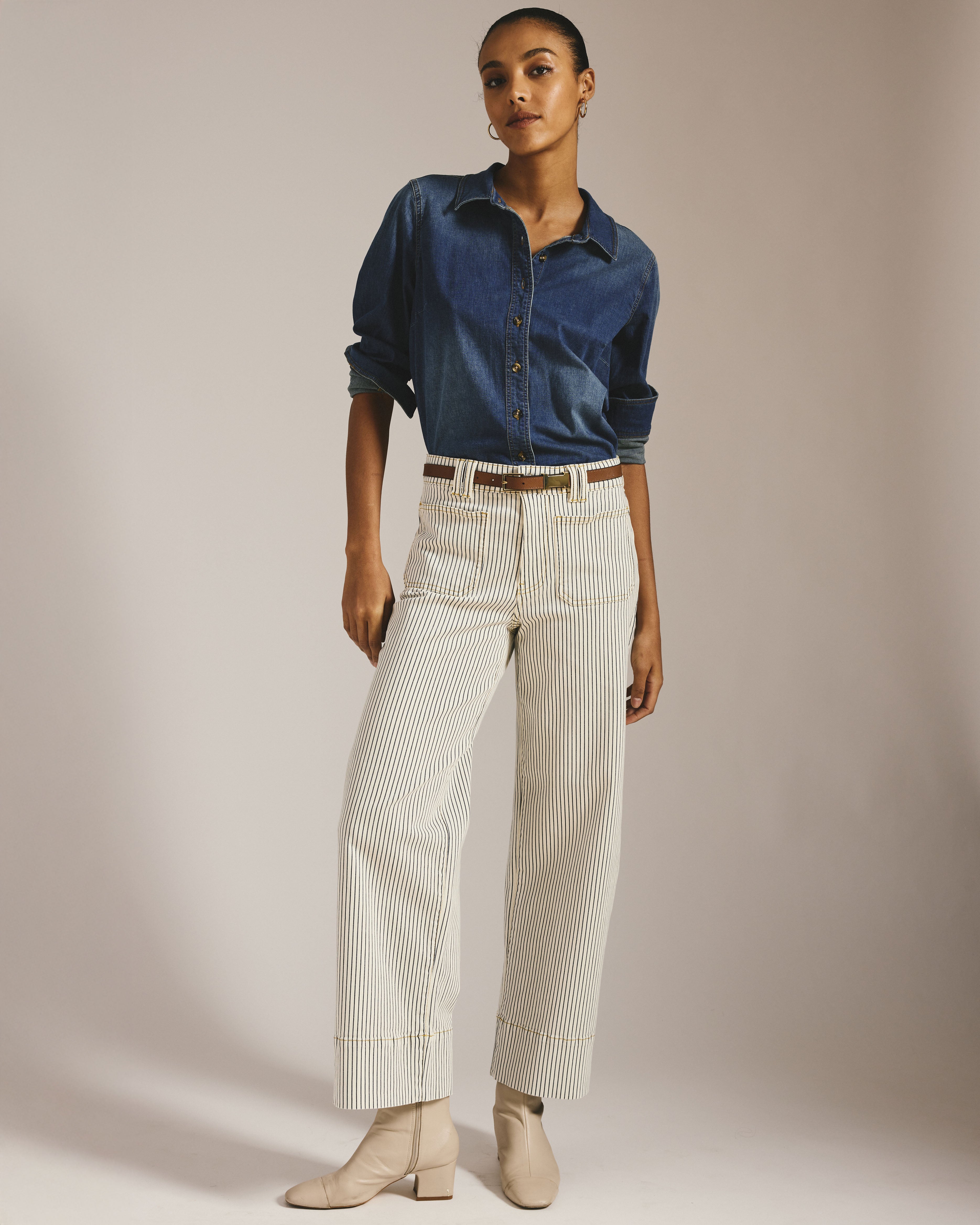 Claudia High Rise Stretch Jeans - Railroad Stripe