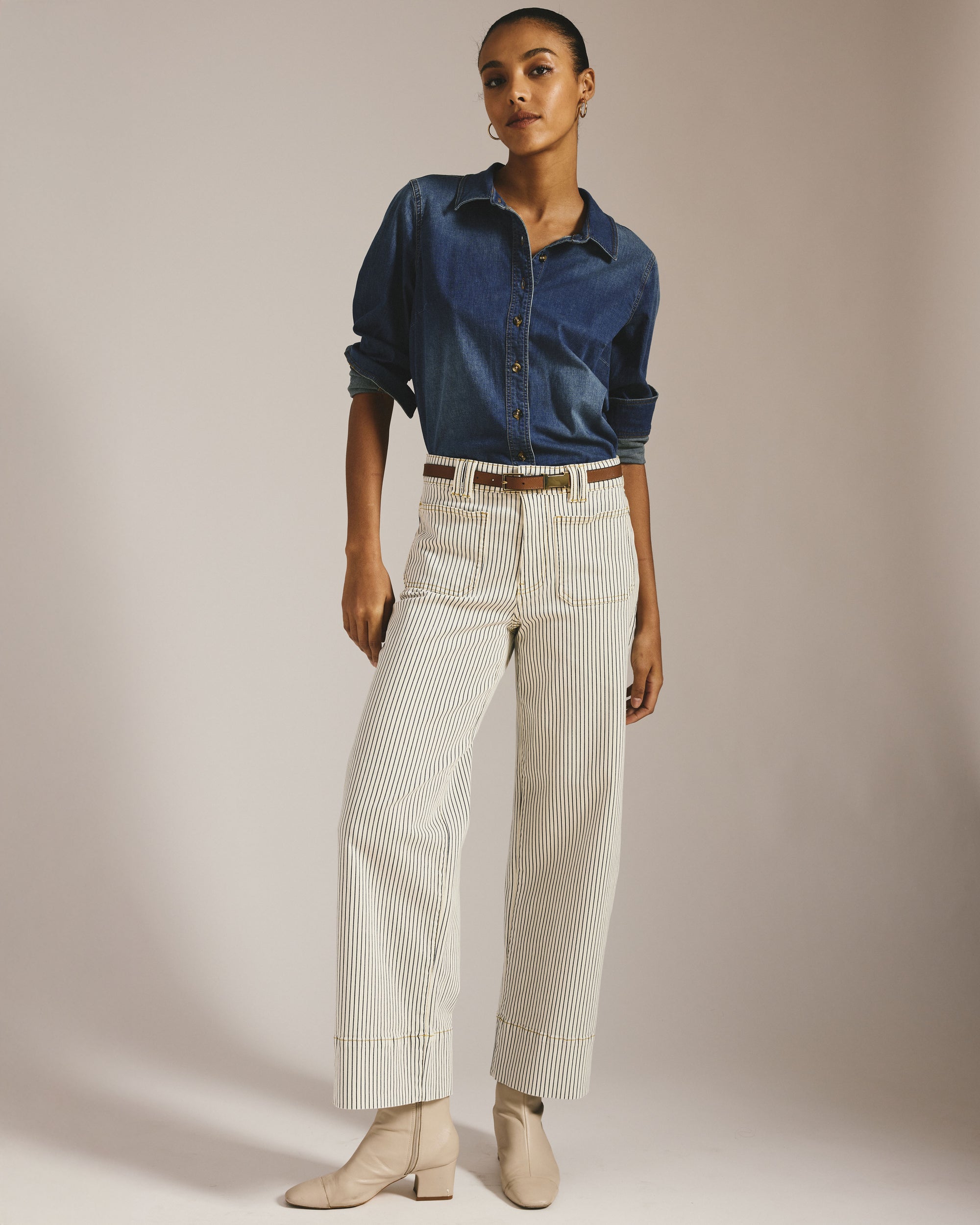 Claudia High Rise Stretch Jeans - Railroad Stripe