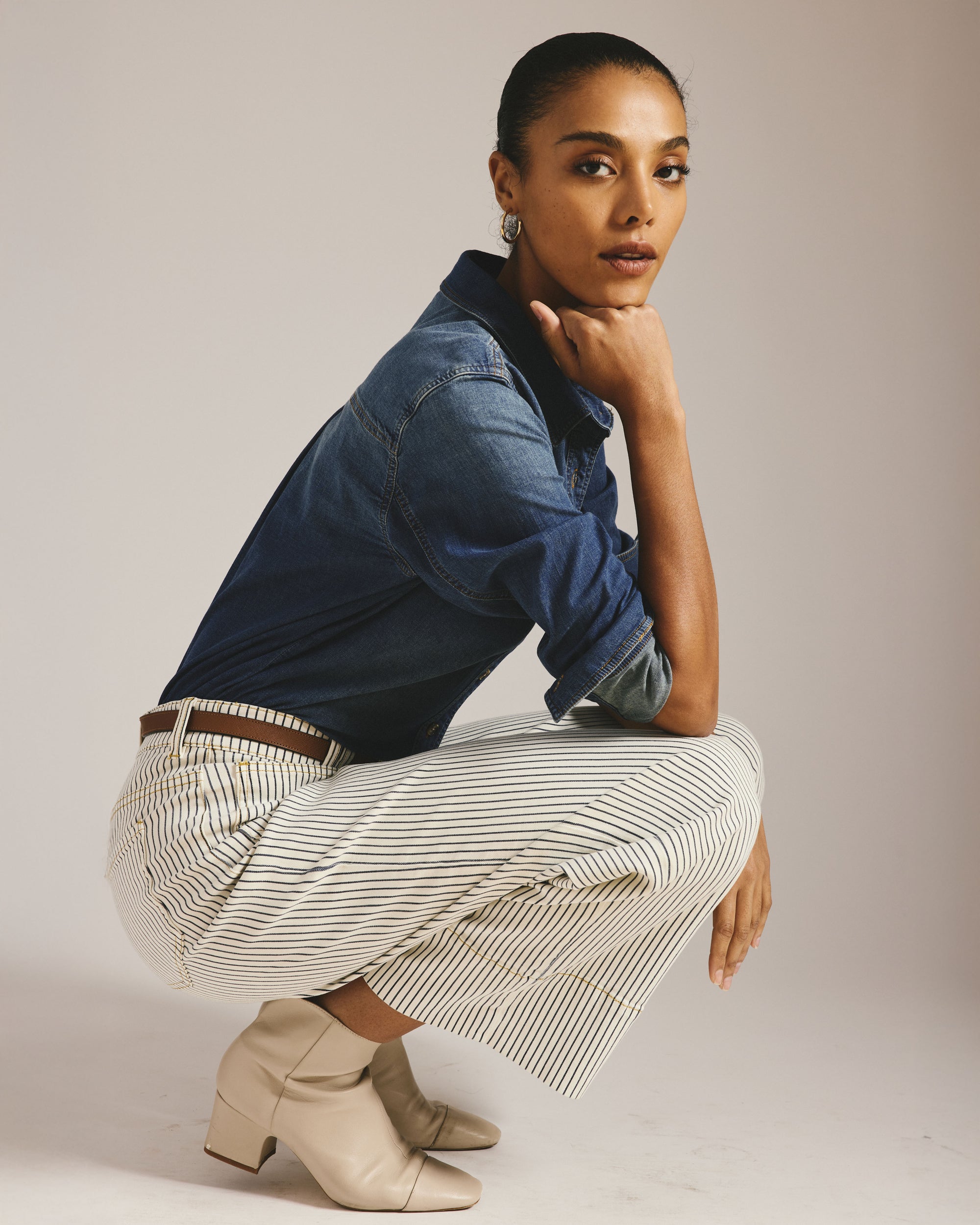 Claudia High Rise Stretch Jeans - Railroad Stripe