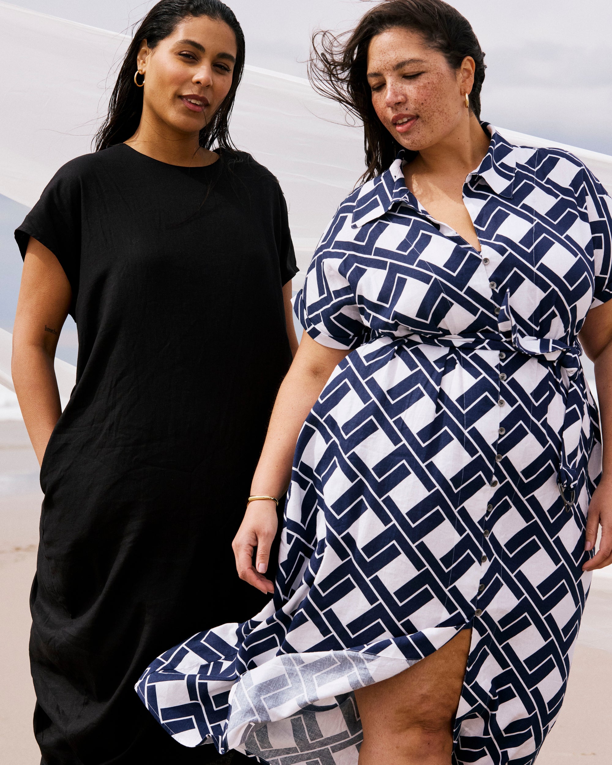 Sandy Stretch Linen Blend Shirtdress - Geometrica Print | Plus Size & Straight Size Women's Fashion | Universal Standard