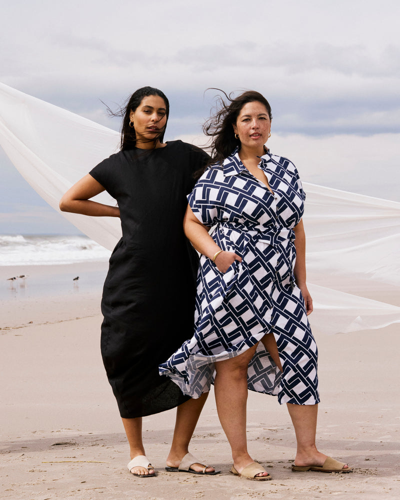 Sandy Stretch Linen Shirtdress - Geometrica Print | Plus Size & Straight Size Women's Fashion | Universal Standard