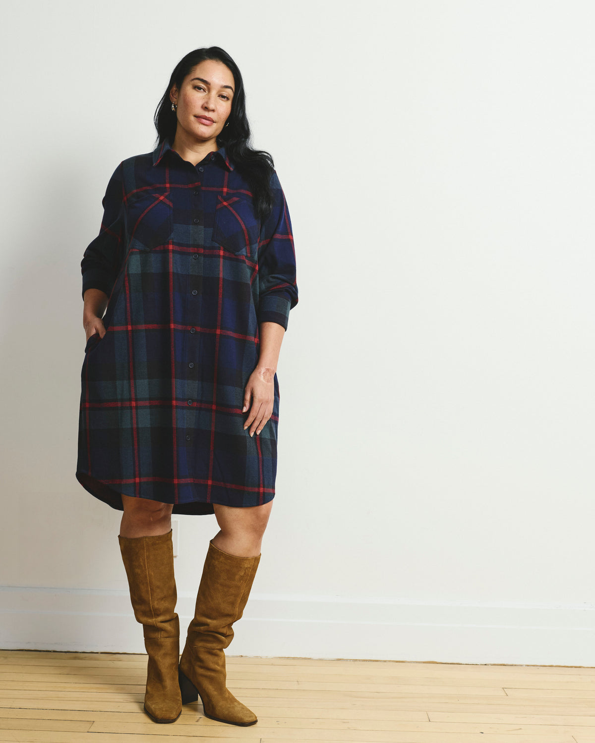 Maine Stretch Flannel Shirtdress - Bedford Plaid