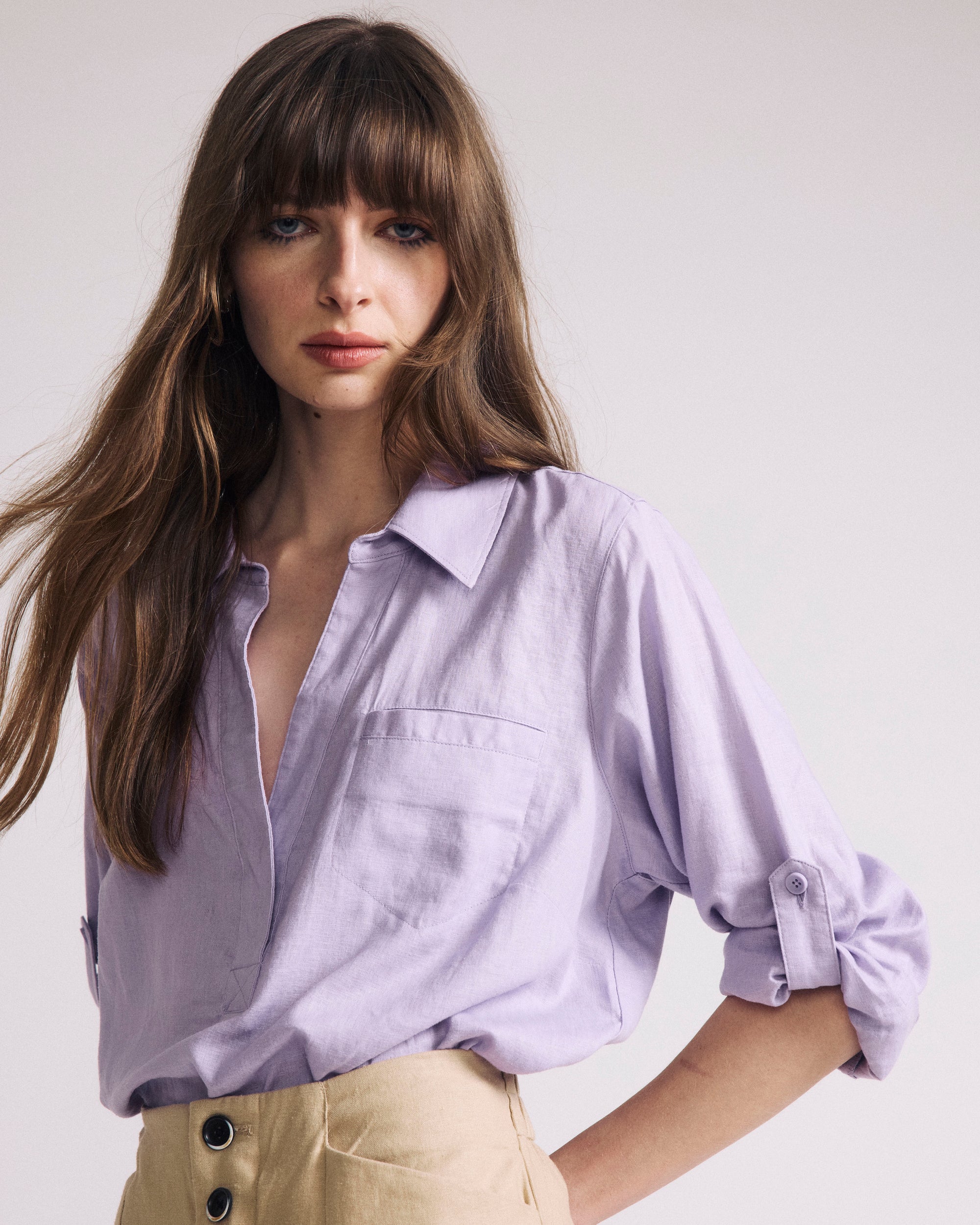 Elbe Popover Stretch Linen Blend Shirt - Orchid | Plus Size & Straight Size Women's Fashion | Universal Standard