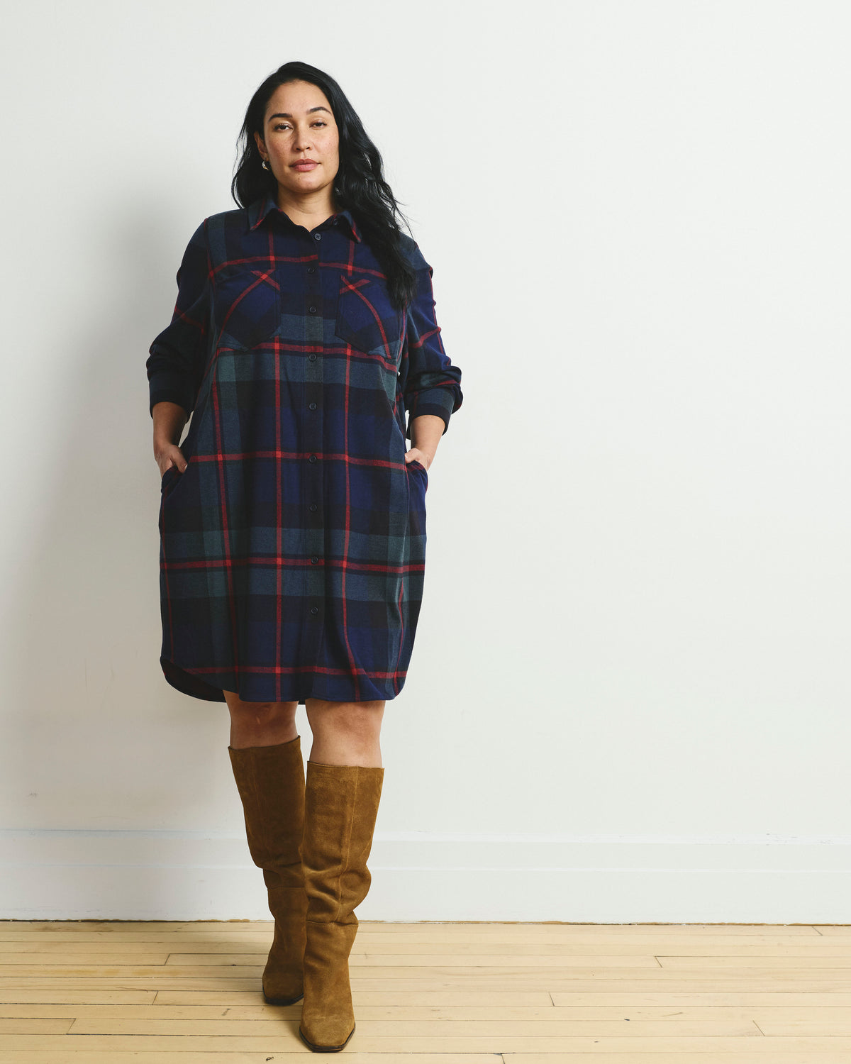 Maine Stretch Flannel Shirtdress - Bedford Plaid