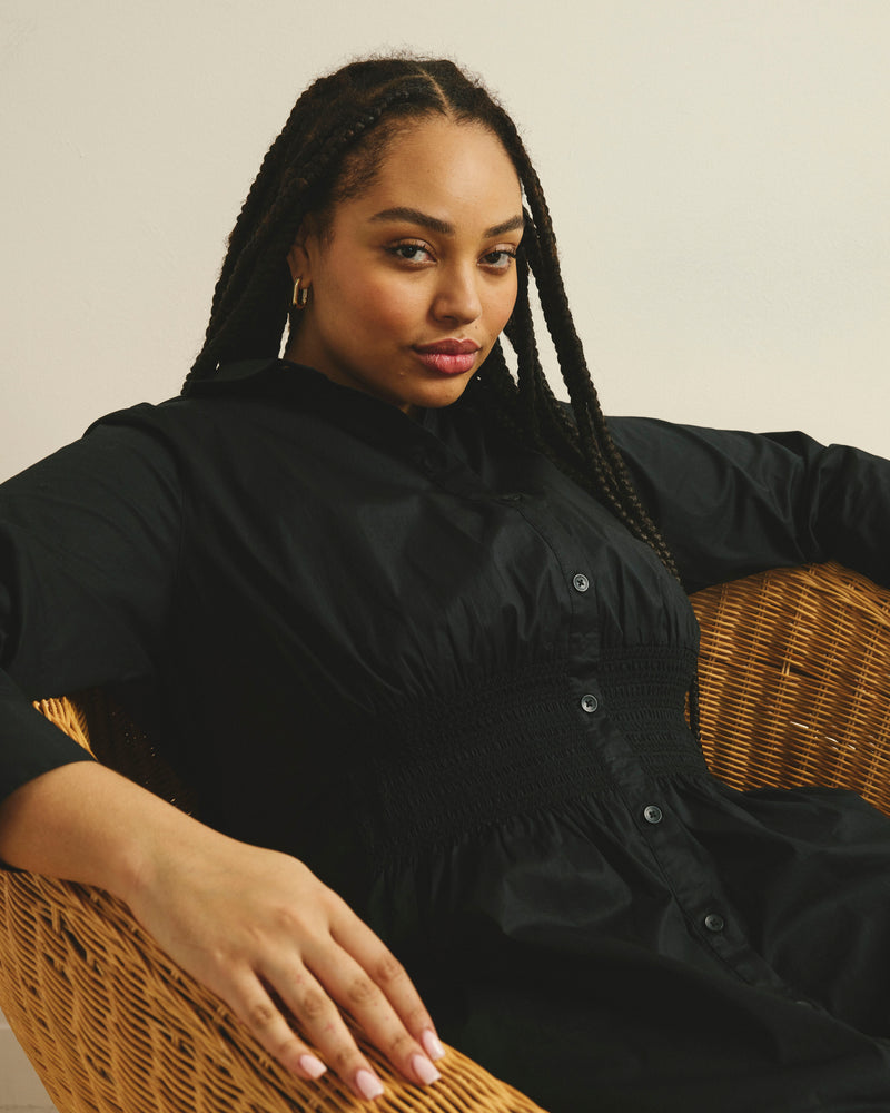 Hamptons Smocked Shirtdress - Black