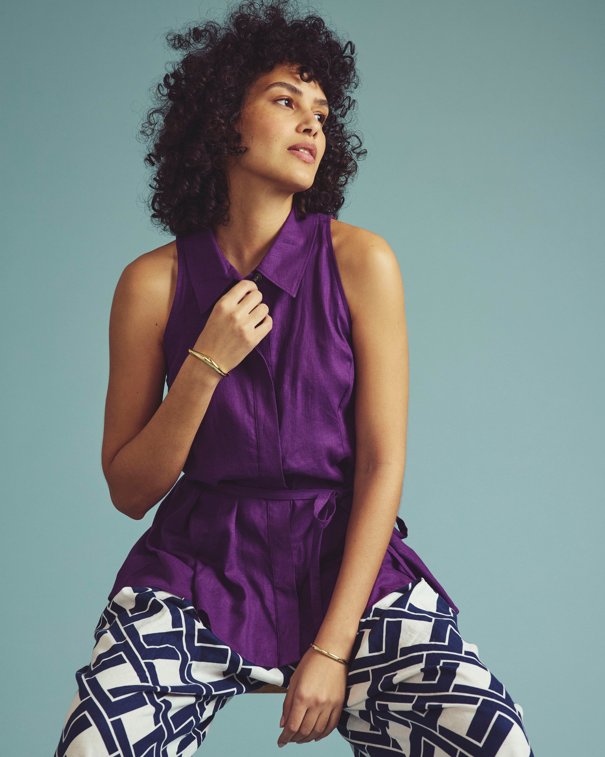 Adelaide Sleeveless Linen Blend Shirt - Dreamy Purple | Plus Size & Straight Size Women's Fashion | Universal Standard