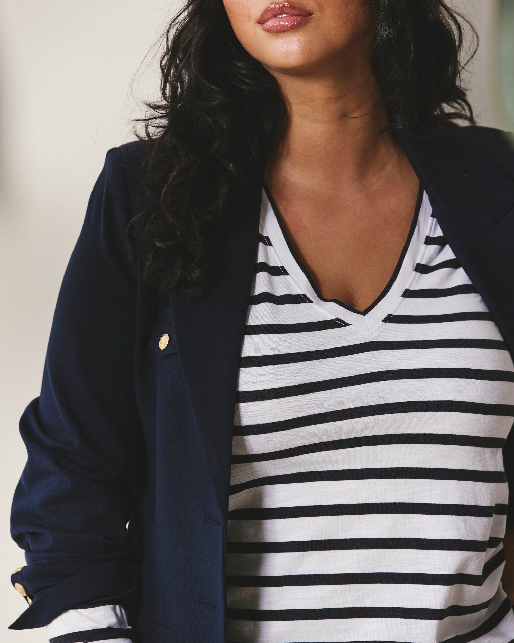 Light-As-Air Long Sleeve V Neck Tee - Zen Stripe | Plus Size & Straight Size Women's Fashion | Universal Standard